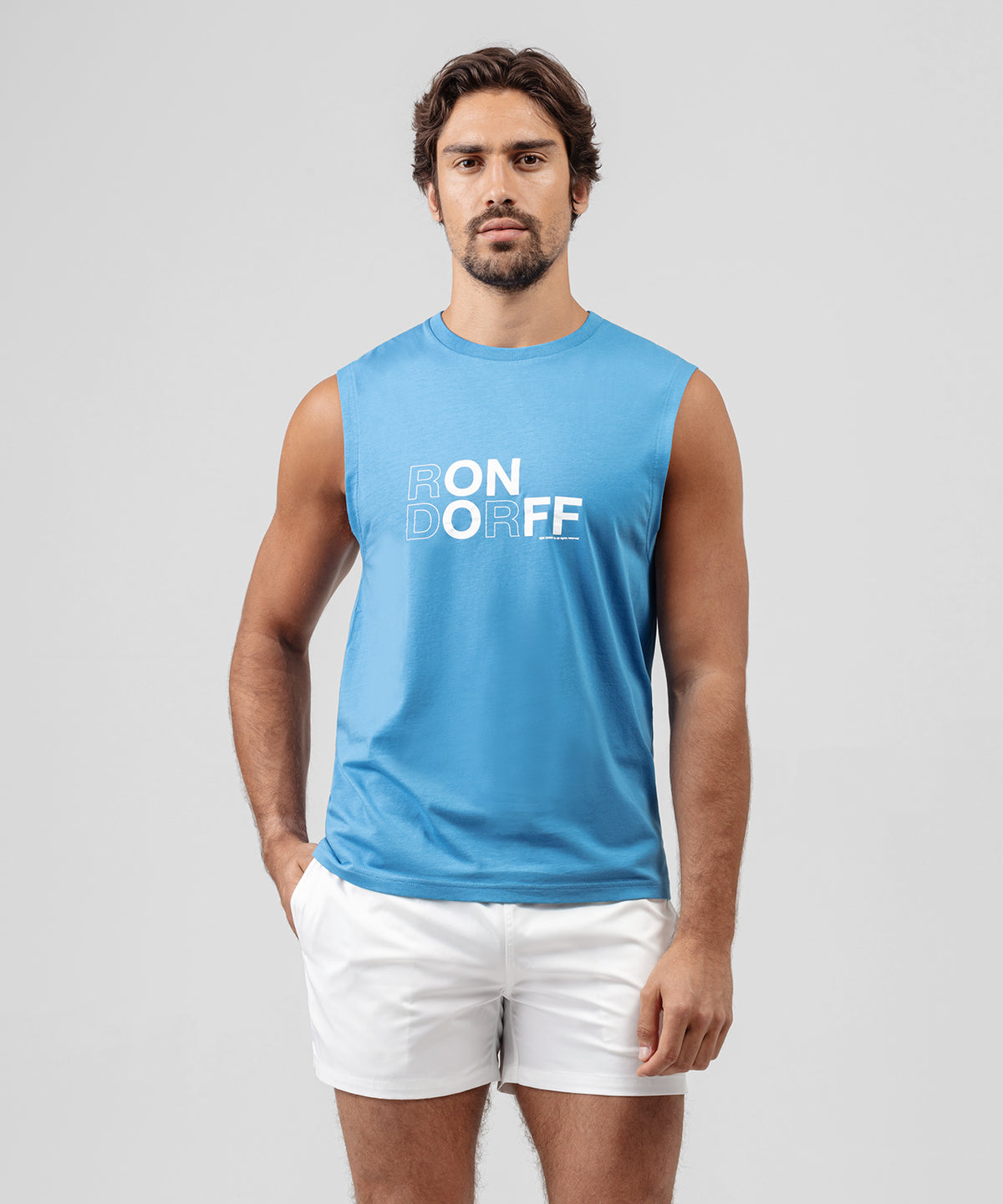 Organic Cotton Sleeveless T-Shirt "RON DORFF": Glacial Blue
