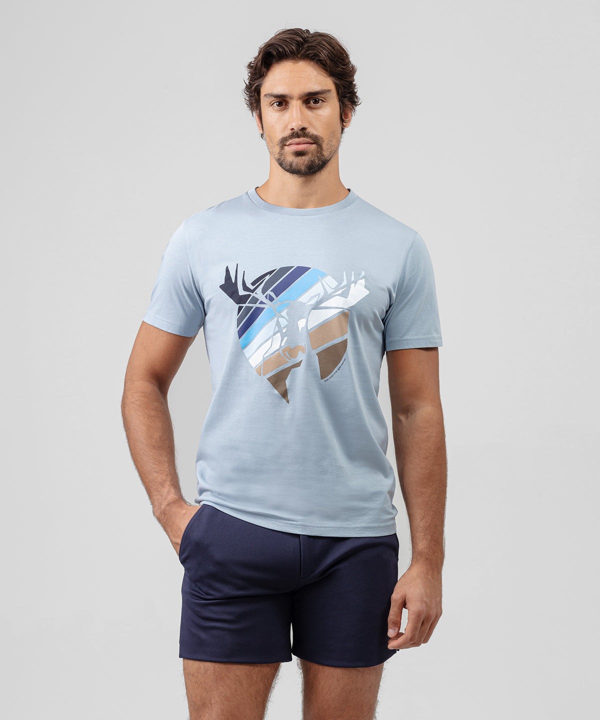 Organic Cotton T-Shirt Camouflage Moose: Dusty Blue