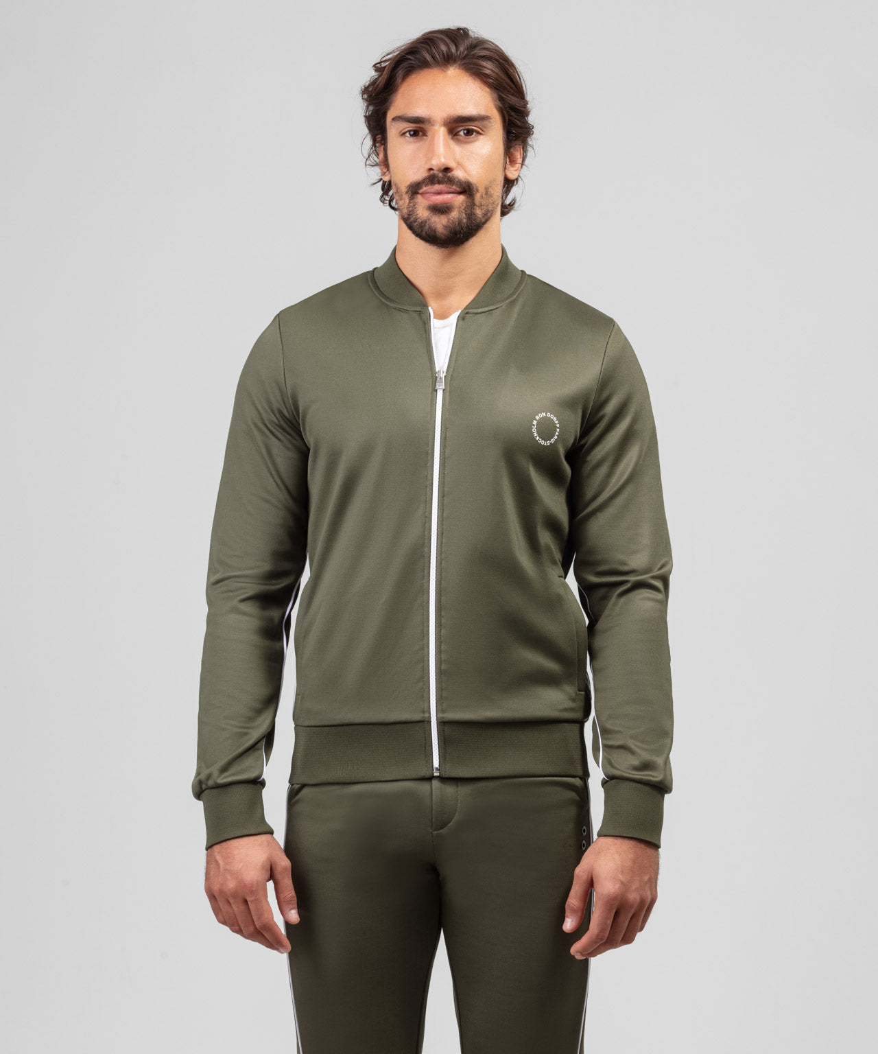 Track Jacket w Piping: Dark Olive Green