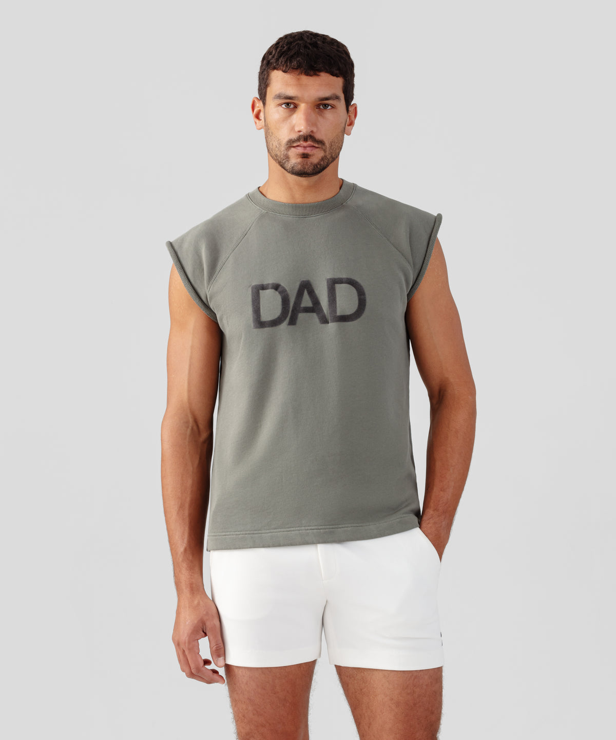 Organic Cotton Sleeveless Sweatshirt "DAD": Army Green