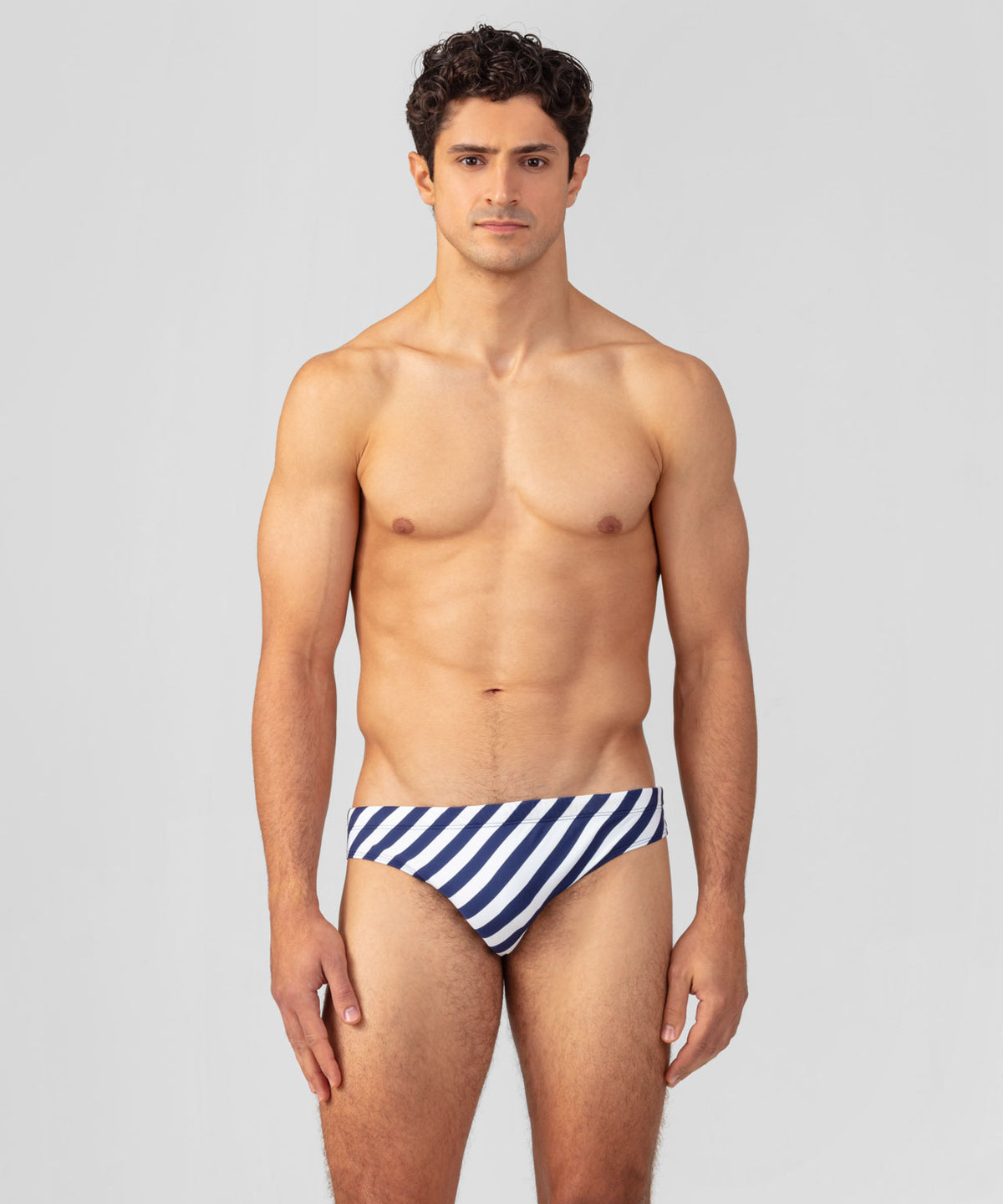 Slim Swim Briefs w. Stripes: Navy/White