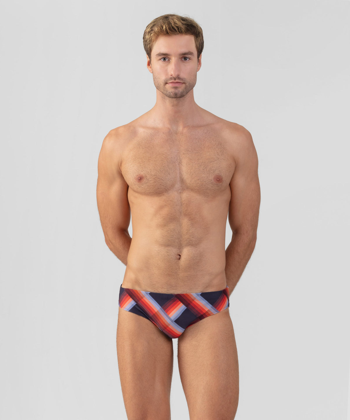 Slim Swim Briefs w. Checks: Navy