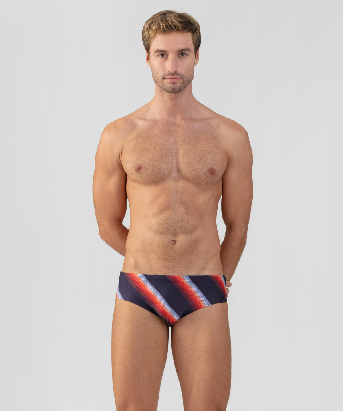 Swim Briefs w. Diagonal Stripes: Navy