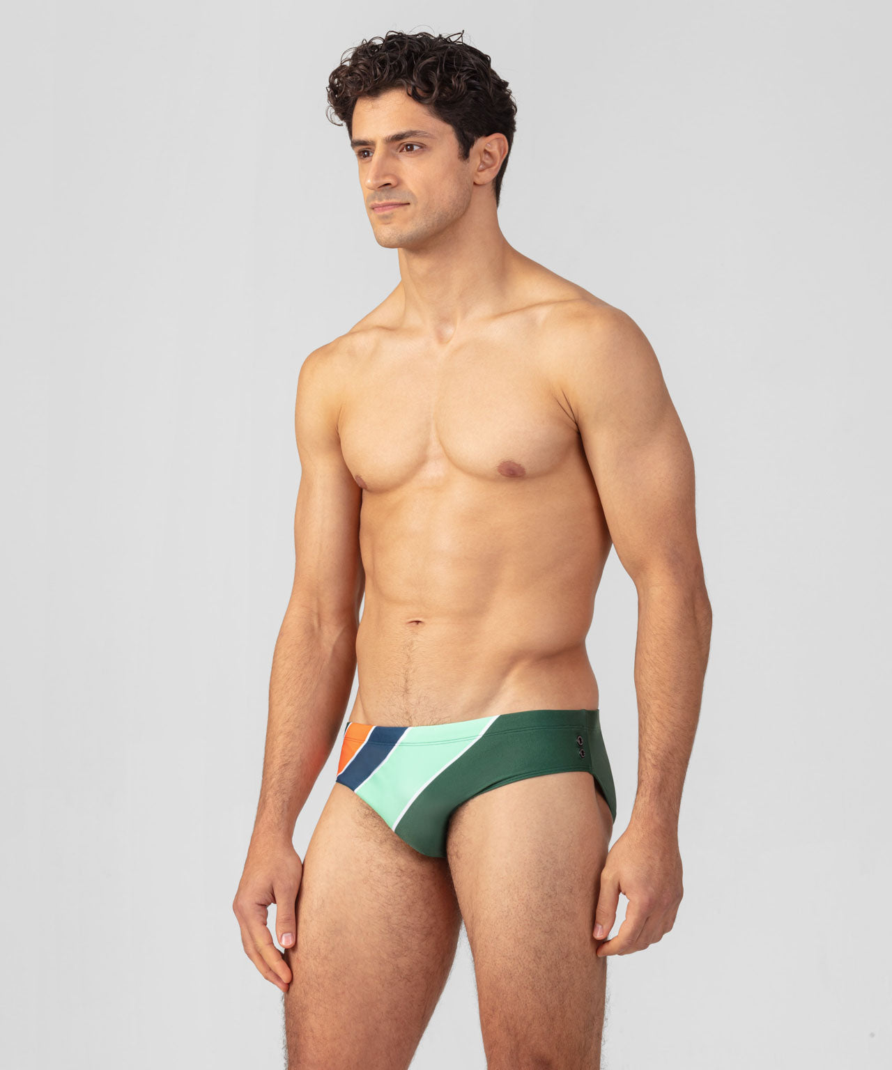 Swim Briefs w. Diagonal Retro Stripes: Cactus