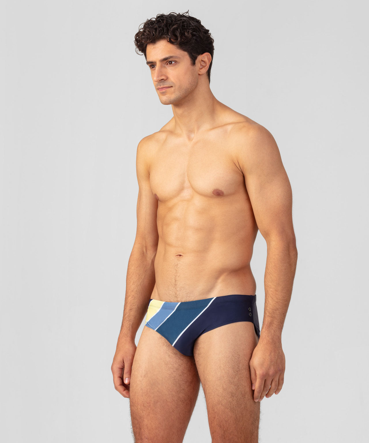 Swim Briefs w. Diagonal Retro Stripes: Navy