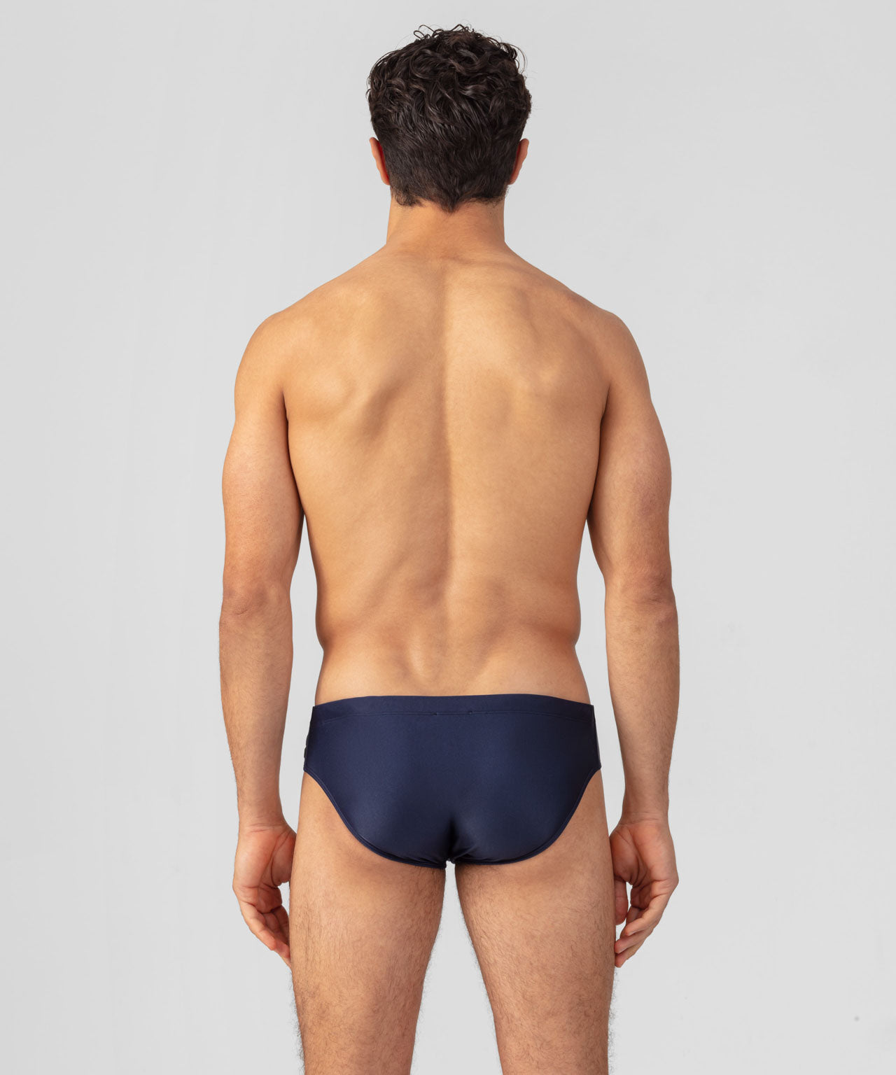 Swim Briefs w. Diagonal Retro Stripes: Navy