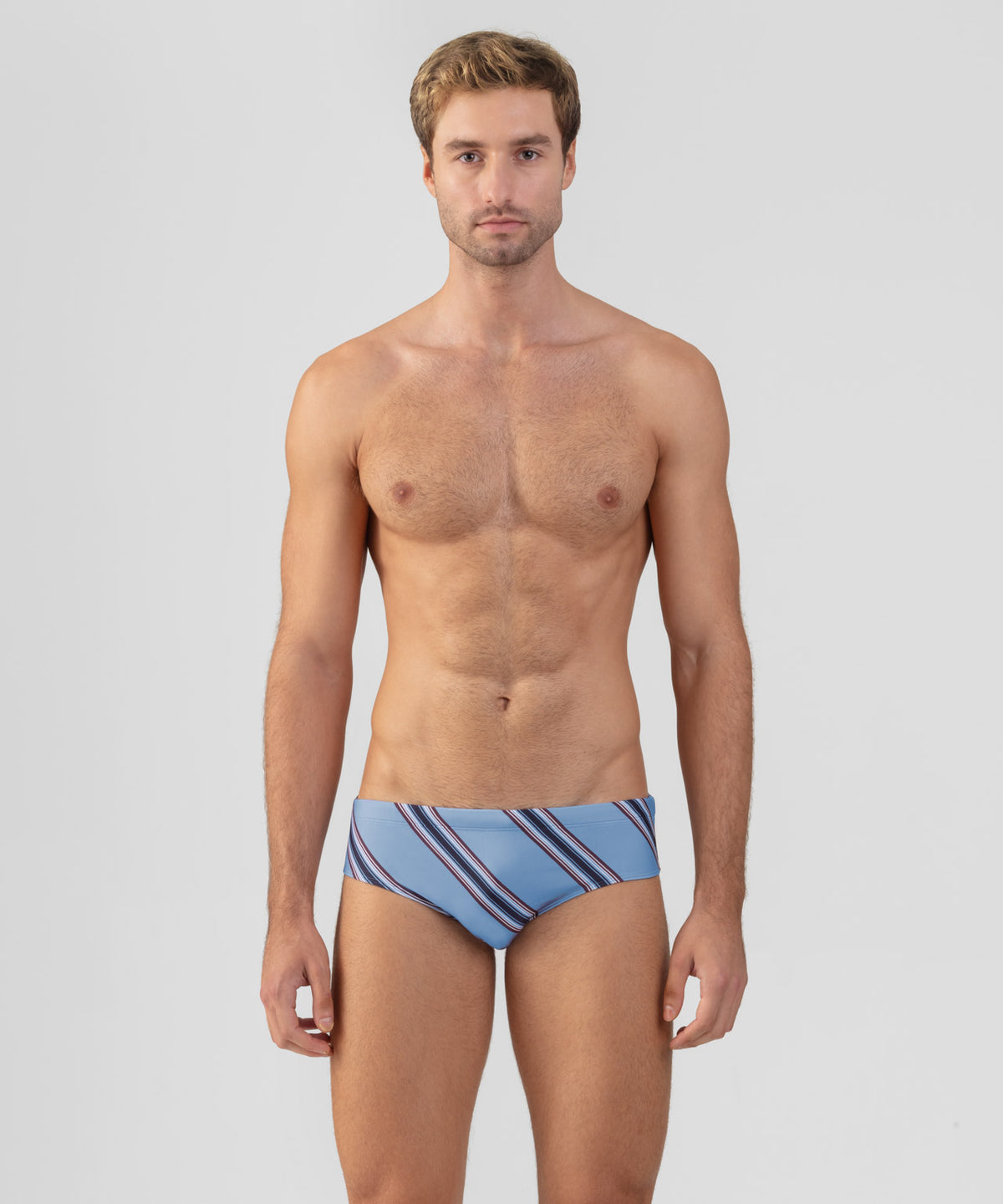 Swim Briefs w. Diagonal Stripes: Faded Denim