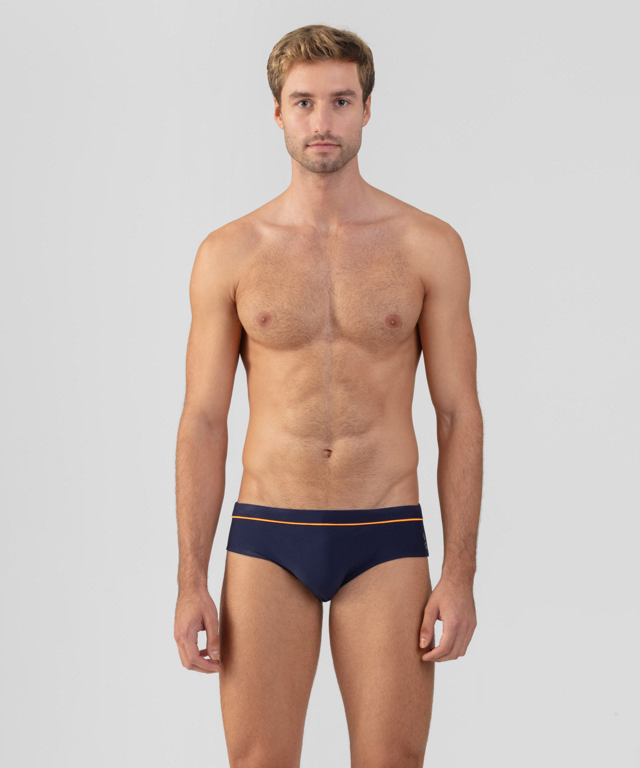 Swim Briefs w. Neon Piping: Navy/Neon Orange
