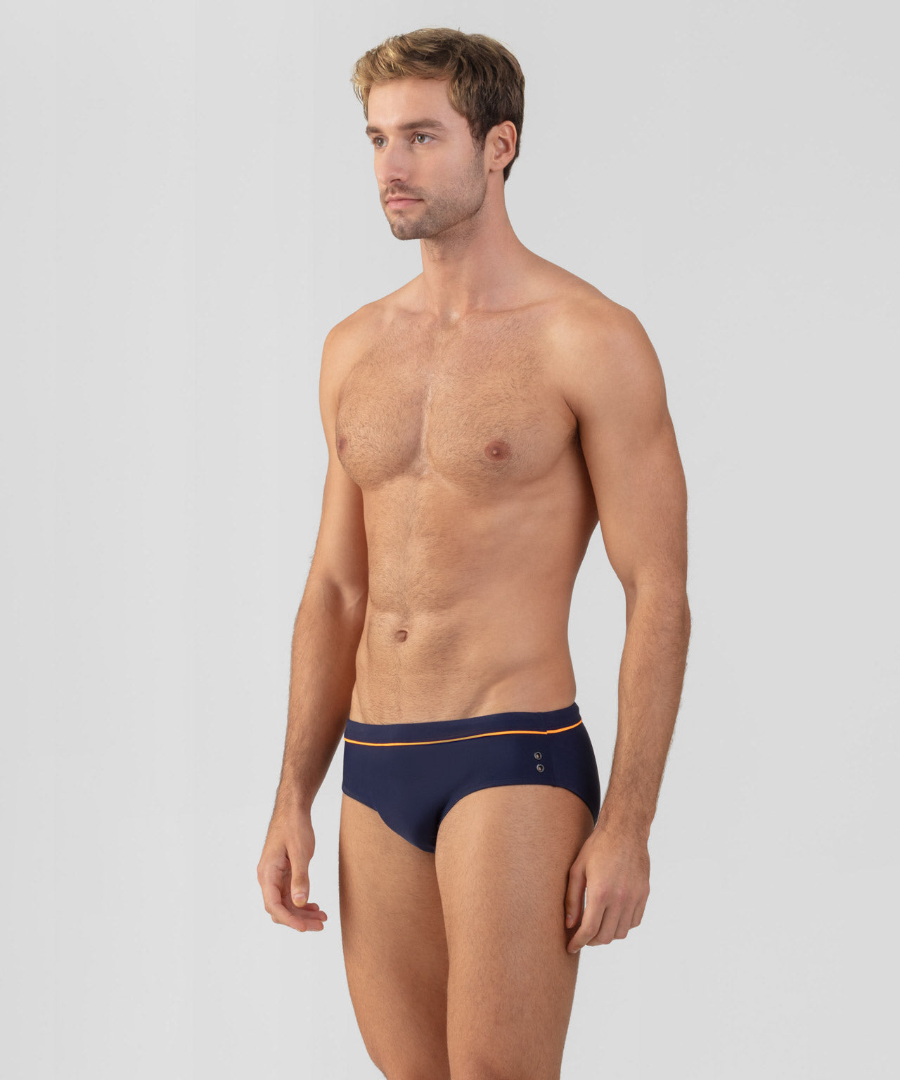 Swim Briefs w. Neon Piping: Navy/Neon Orange