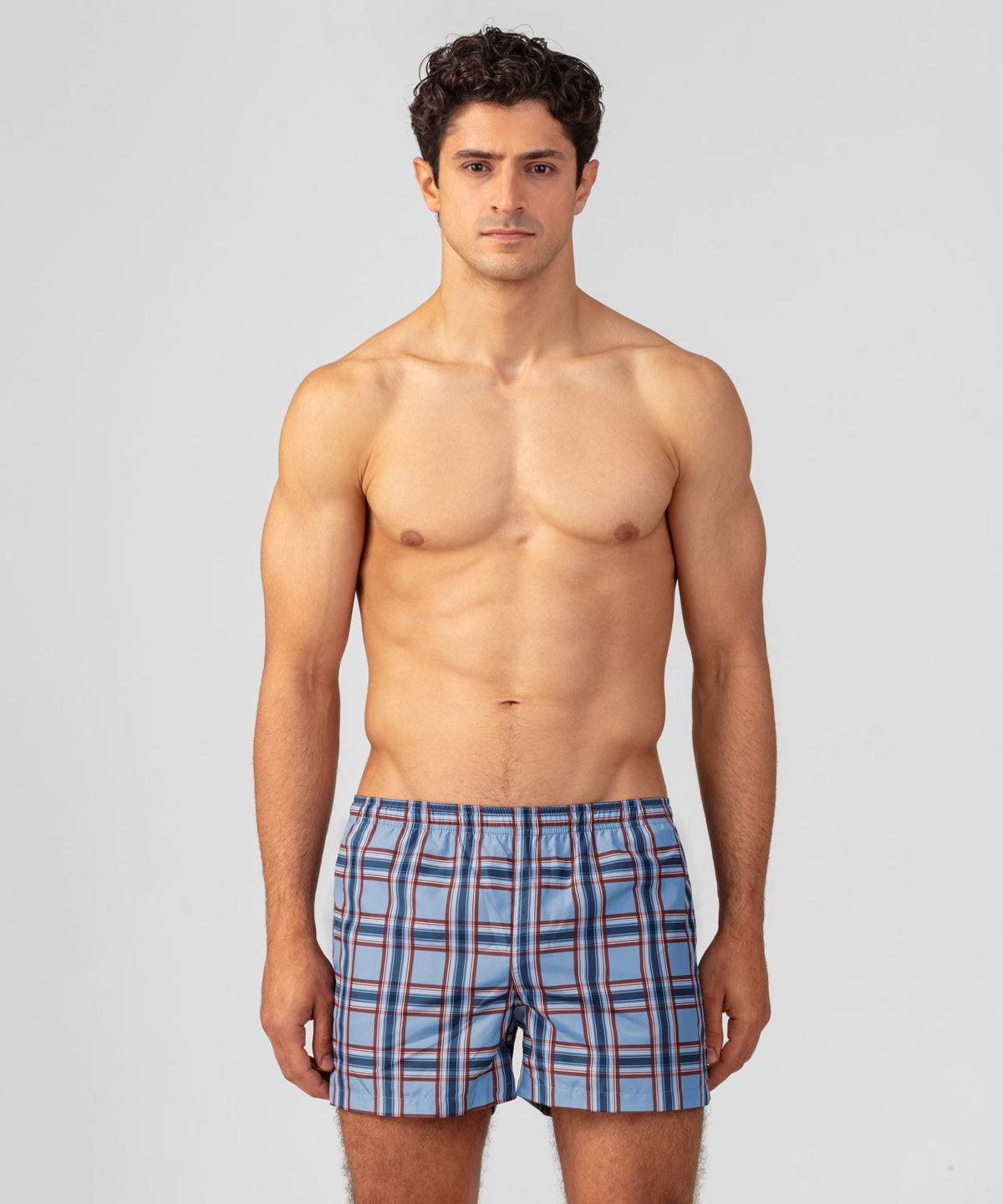 Swim Shorts w. Checkers: Faded Denim