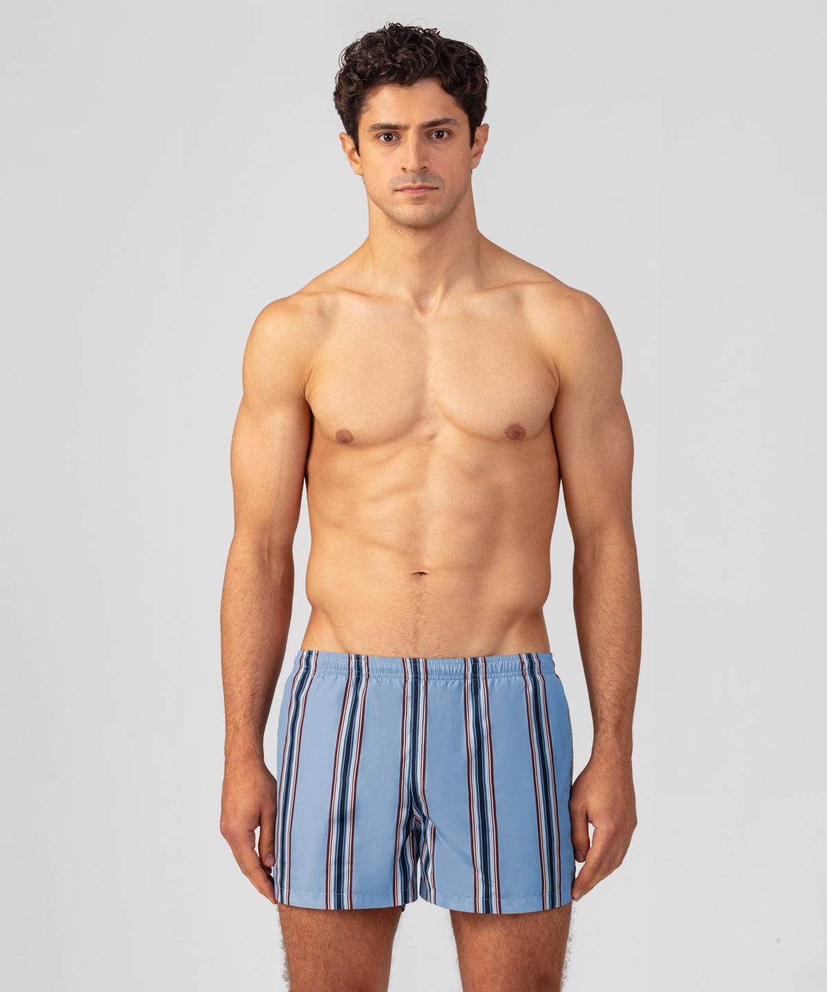 Swim Shorts w. Irregular Stripes: Faded Denim