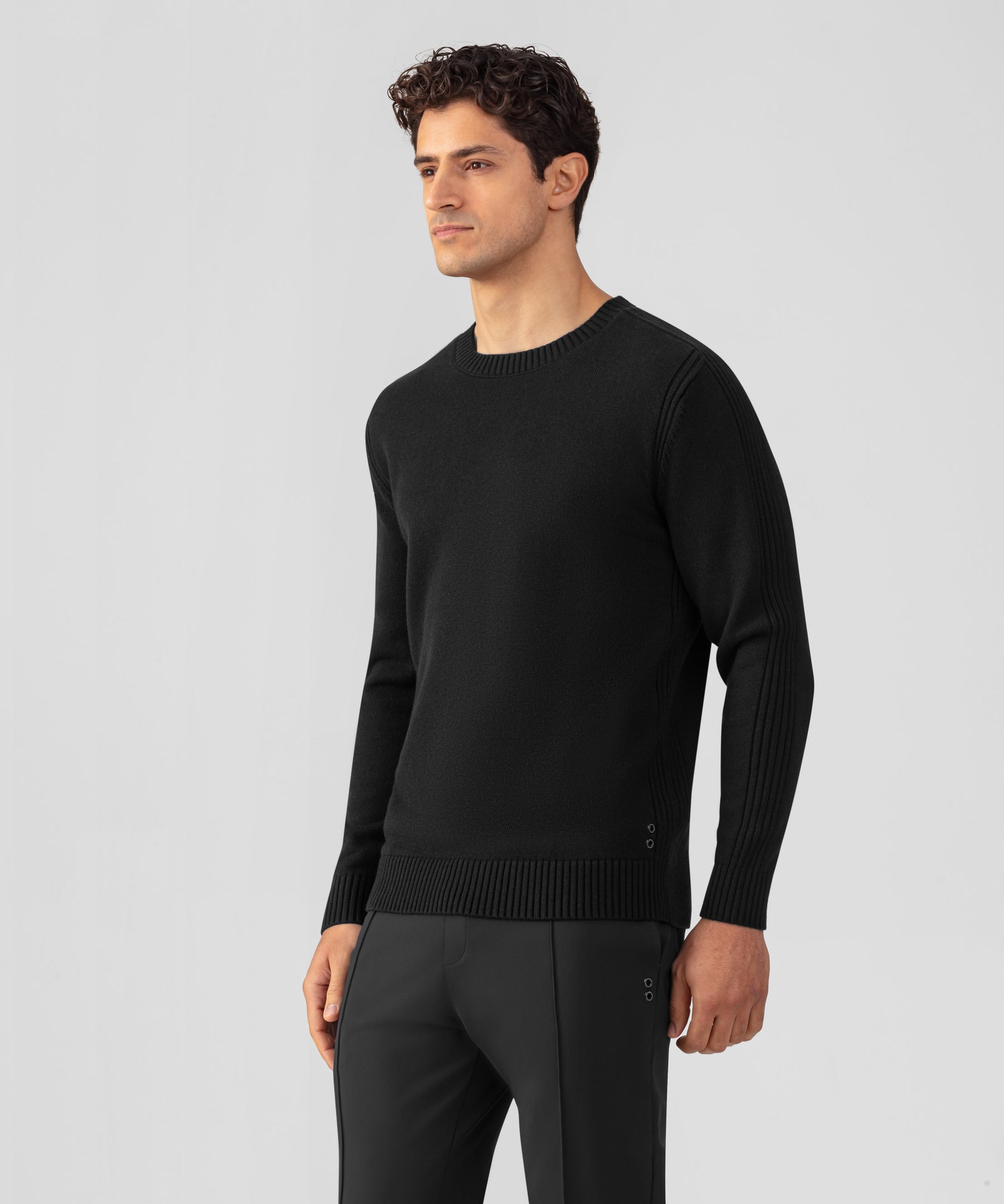 Cotton-Wool Navy Sweater w. Side Rib: Black