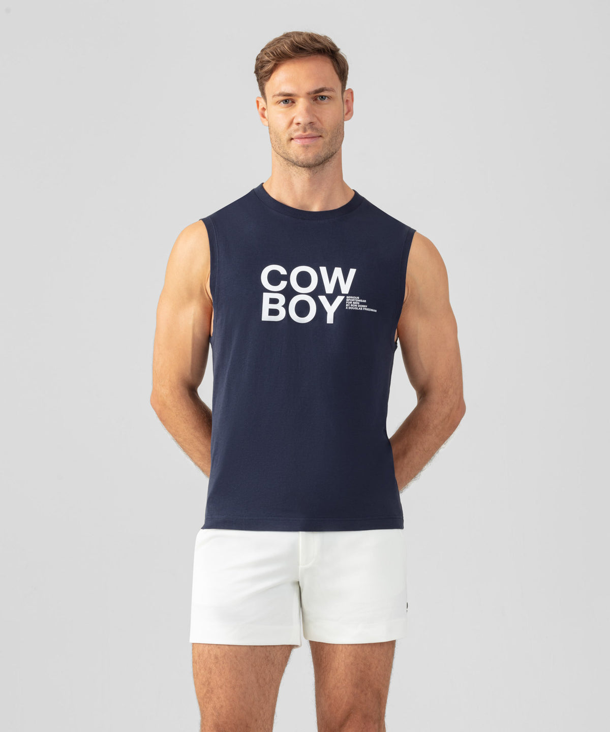 Organic Cotton Sleeveless T-Shirt "COW BOY": Navy