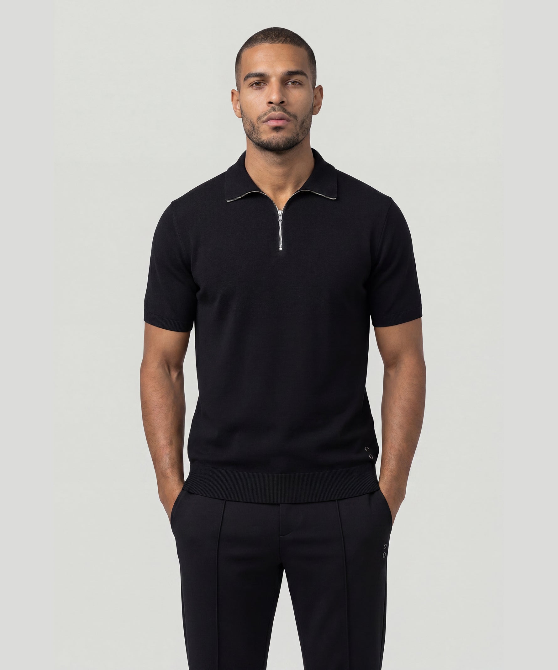 STUDIOUS Washable Silk Cotton Polo ブラック Cotton-Silk RD Polo