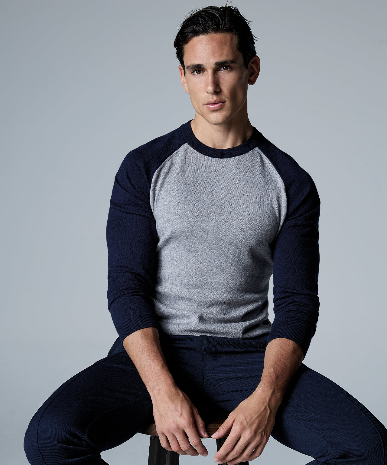 Cotton Wool Knitted Long Sleeved T-Shirt: Navy