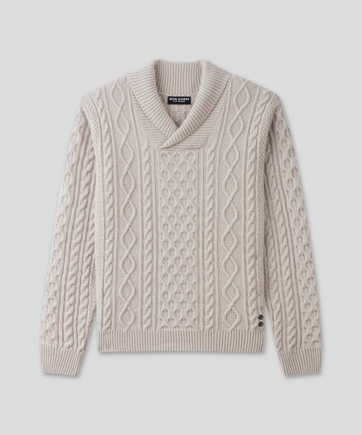 Wool Cashmere Shawl Collar Telemark Sweater: Beige Melange