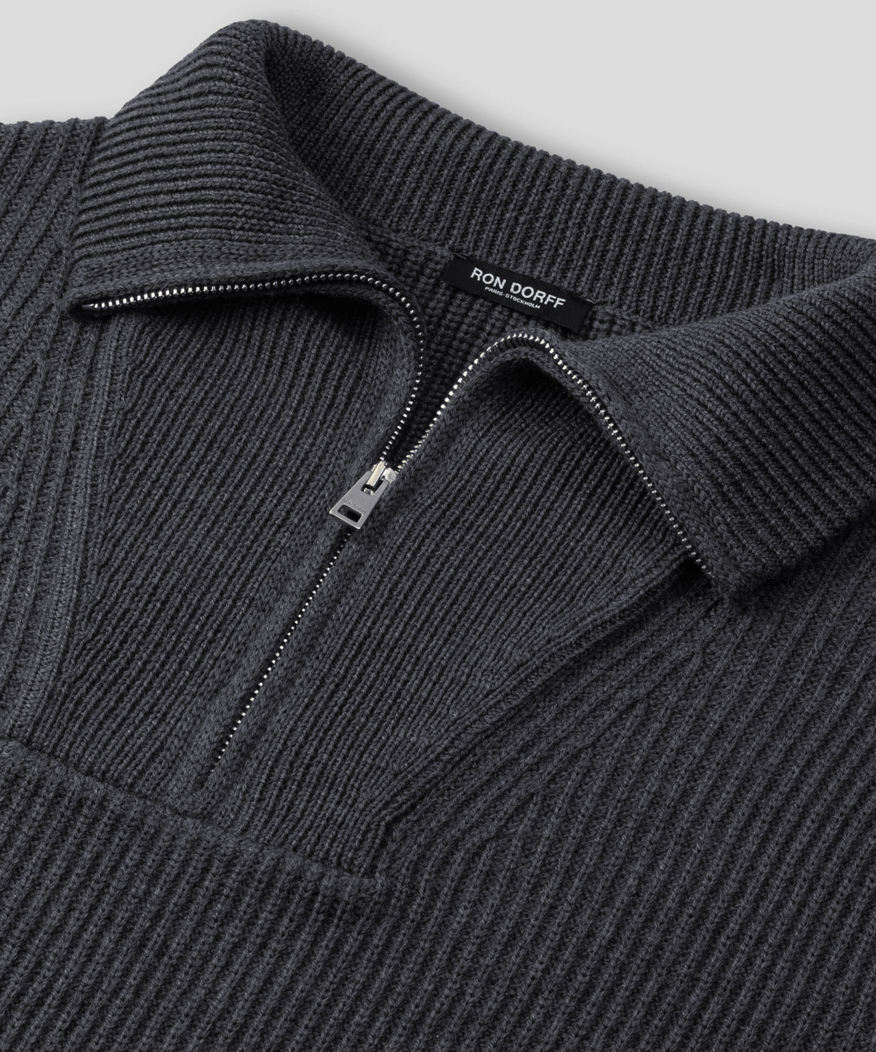 Ribbed Wool Half Zip Sweater: Cosmo Grey