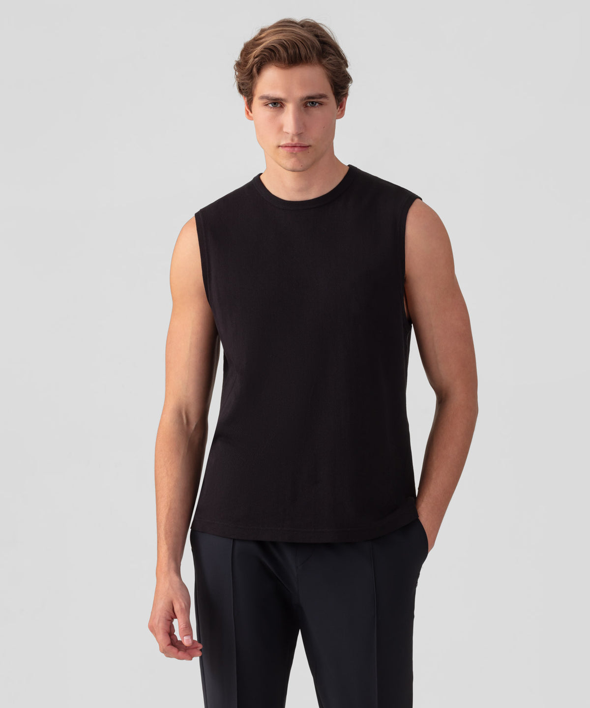 Cotton Mesh Sleeveless T-Shirt: Black