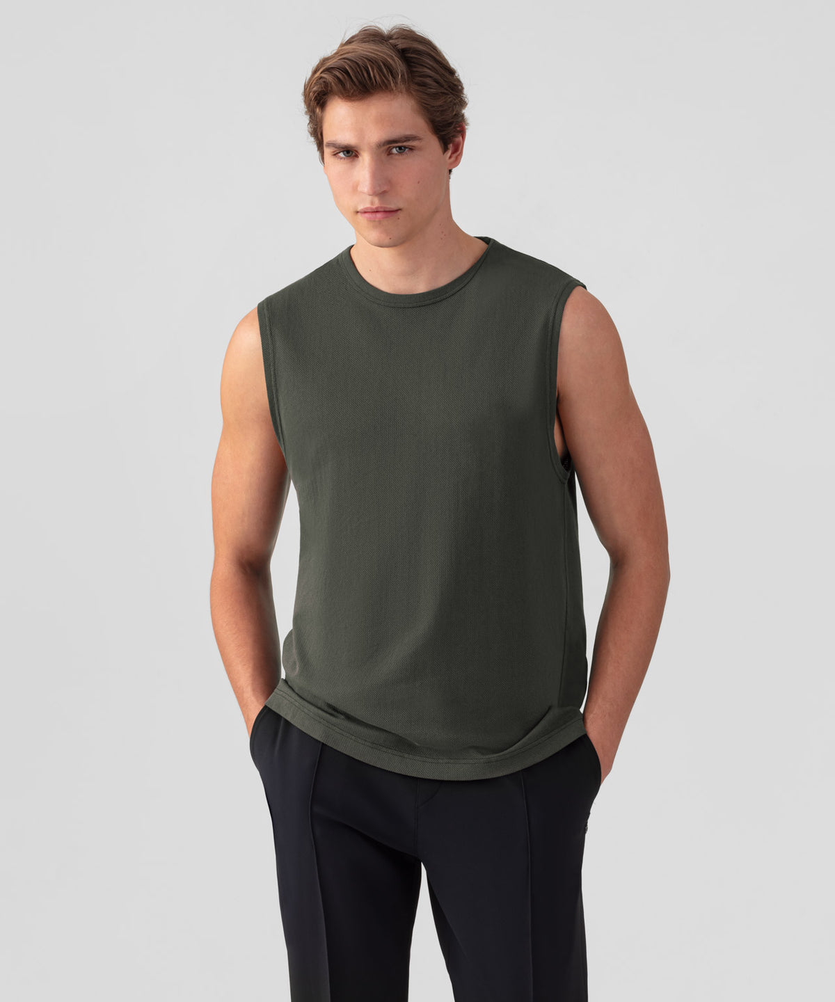 Cotton Mesh Sleeveless T-Shirt: Dark Khaki