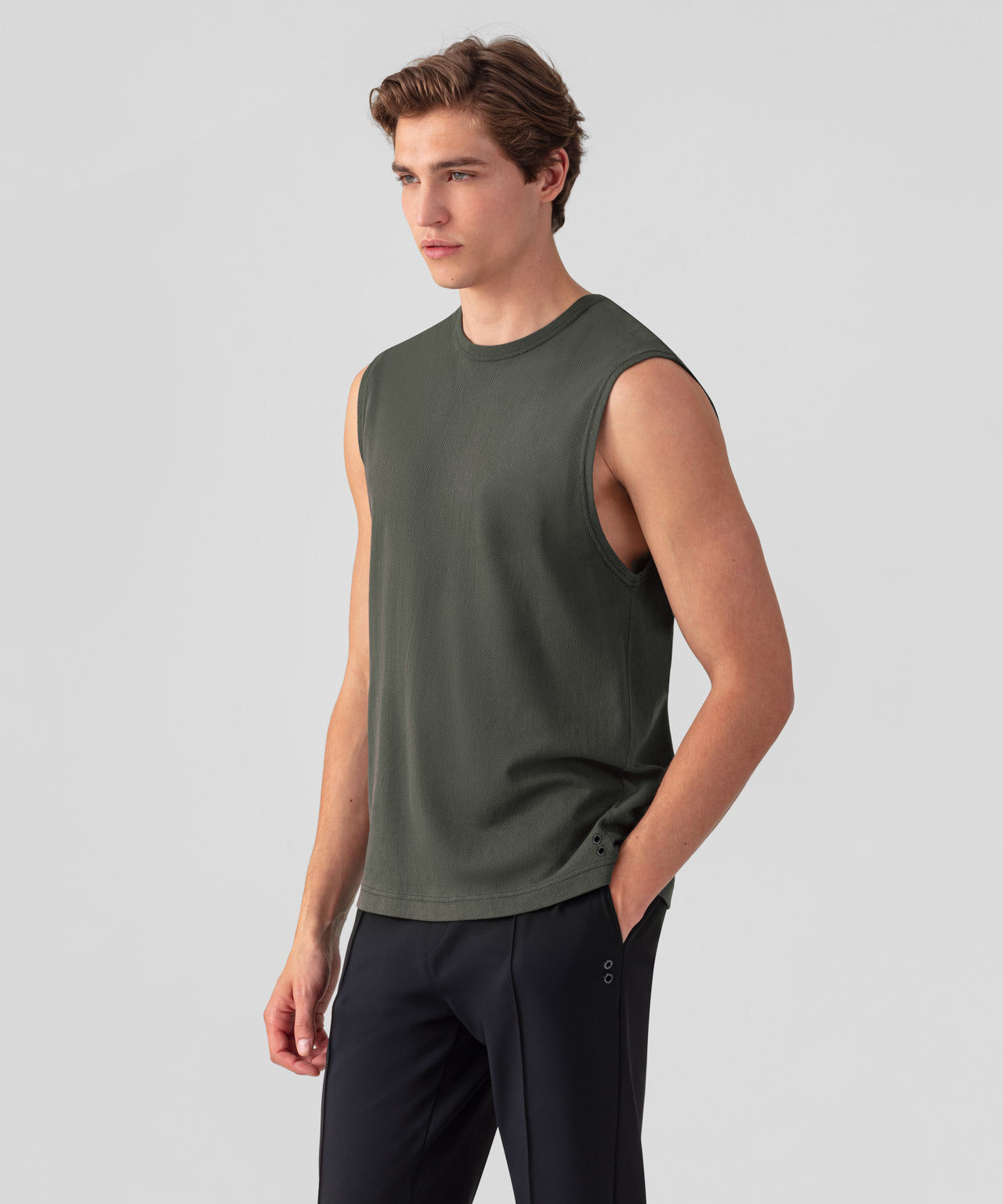 Cotton Mesh Sleeveless T-Shirt: Dark Khaki