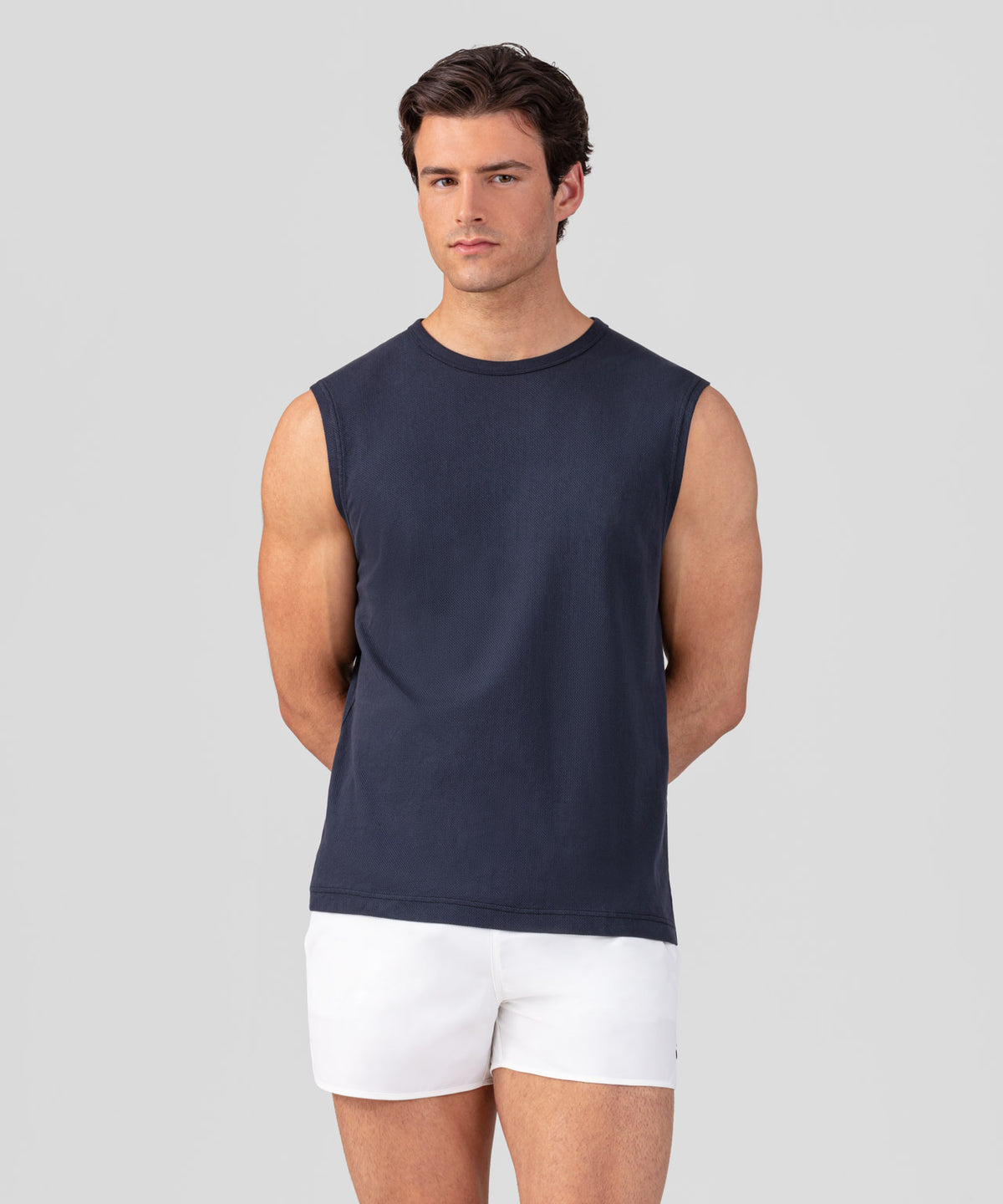 Cotton Mesh Sleeveless T-Shirt: Navy