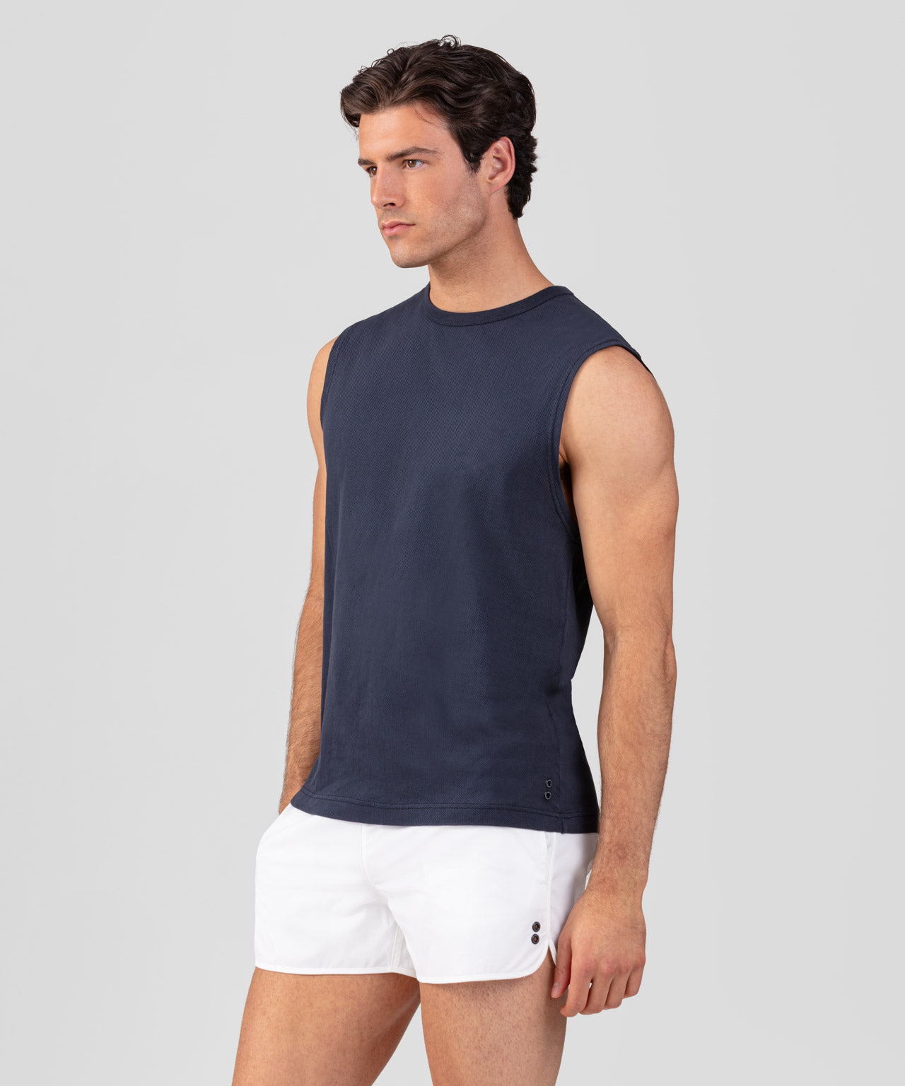 Cotton Mesh Sleeveless T-Shirt: Navy