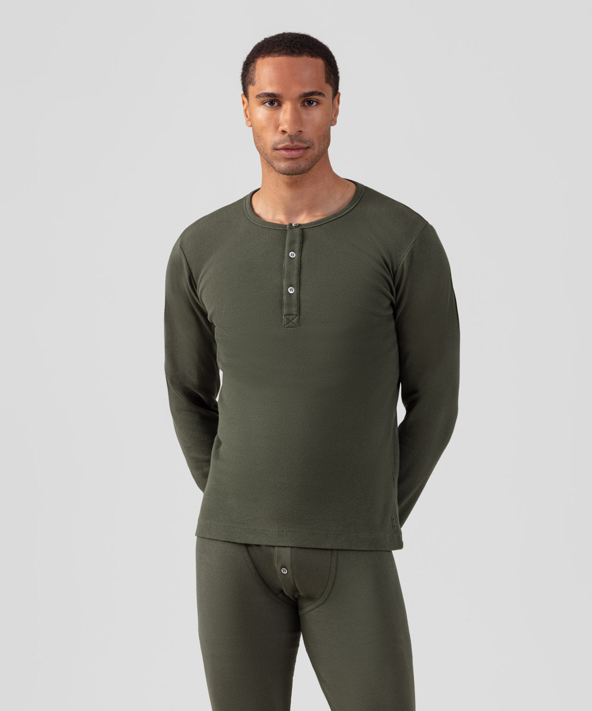 Army Ribbed Henley T-Shirt: Military Green