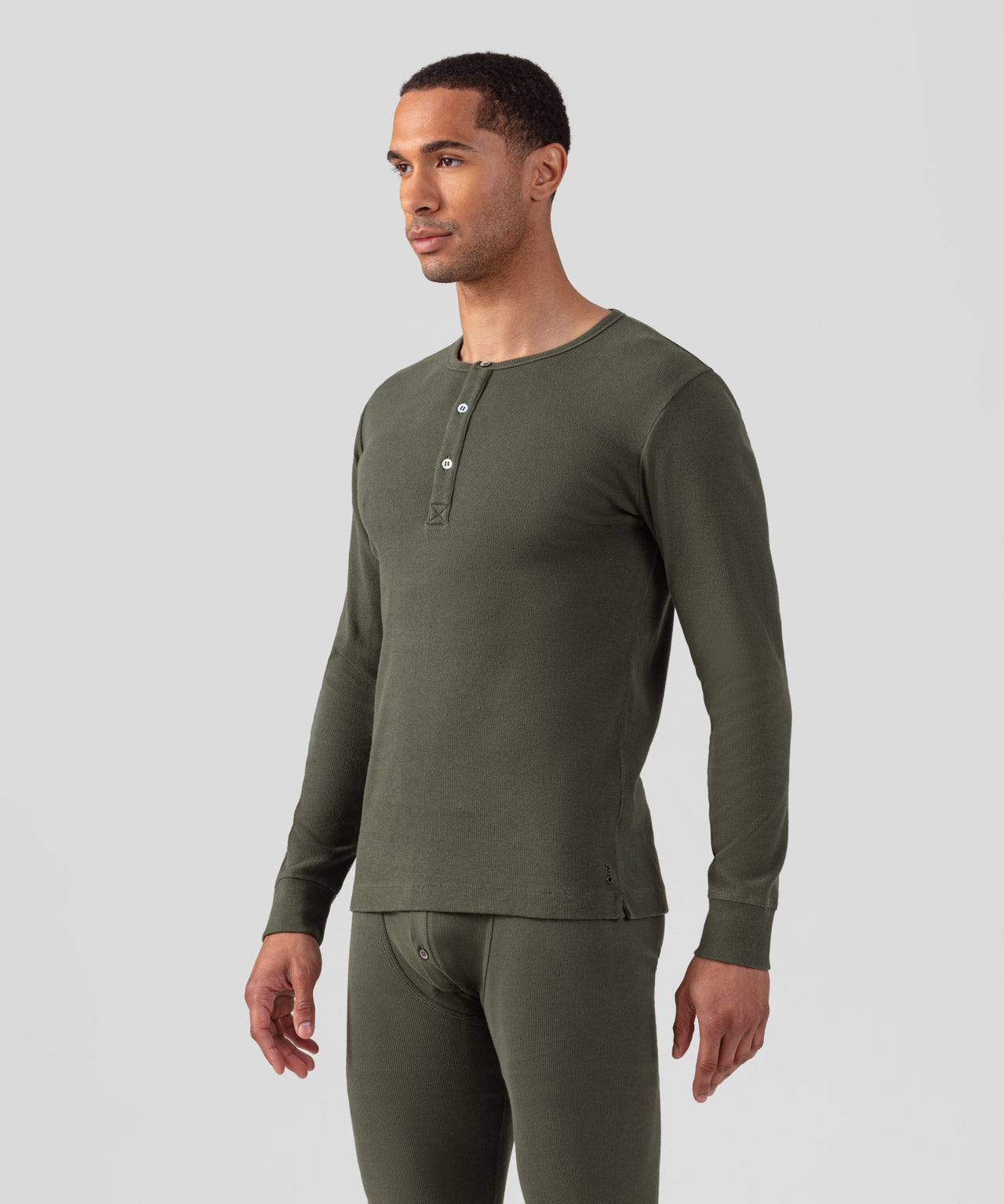 Army Ribbed Henley T-Shirt: Military Green