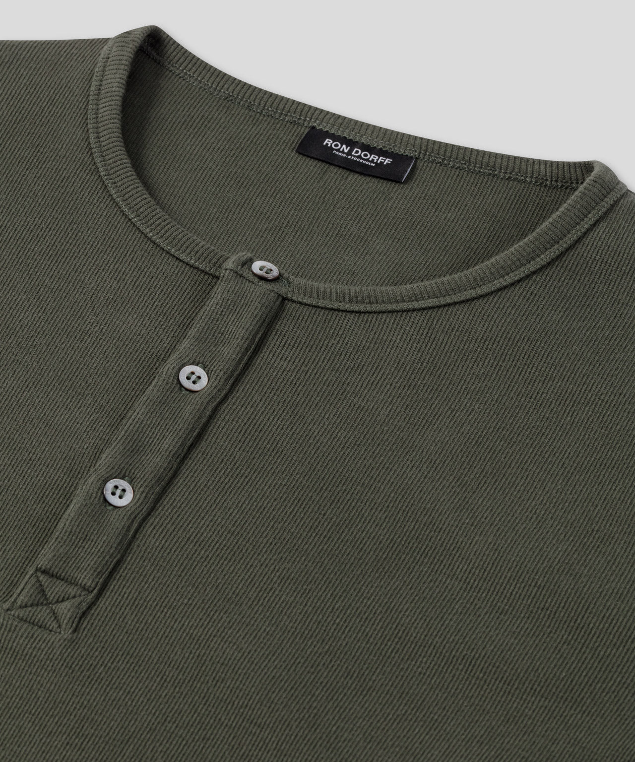 Army Ribbed Henley T-Shirt: Military Green