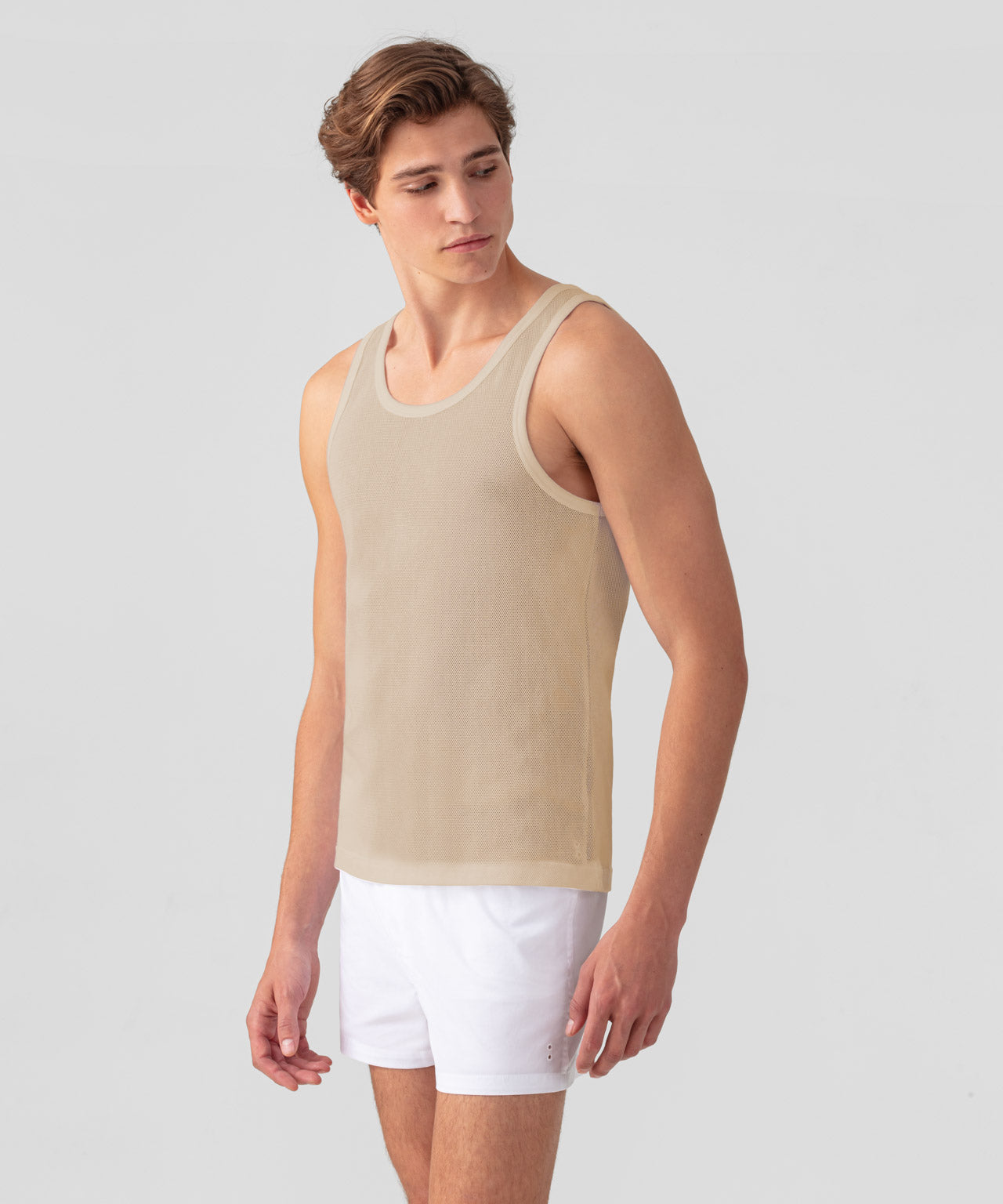 Cotton Mesh Tank Top: Nude