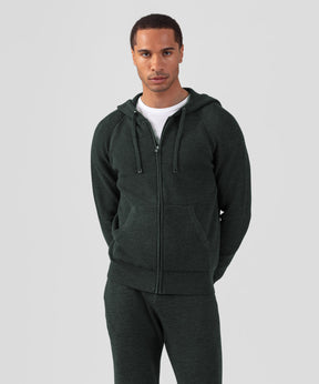 Ribbed Wool Zipped Hoodie: Dark Khaki