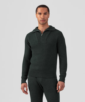 Ribbed Wool Half Zip Sweater: Dark Khaki