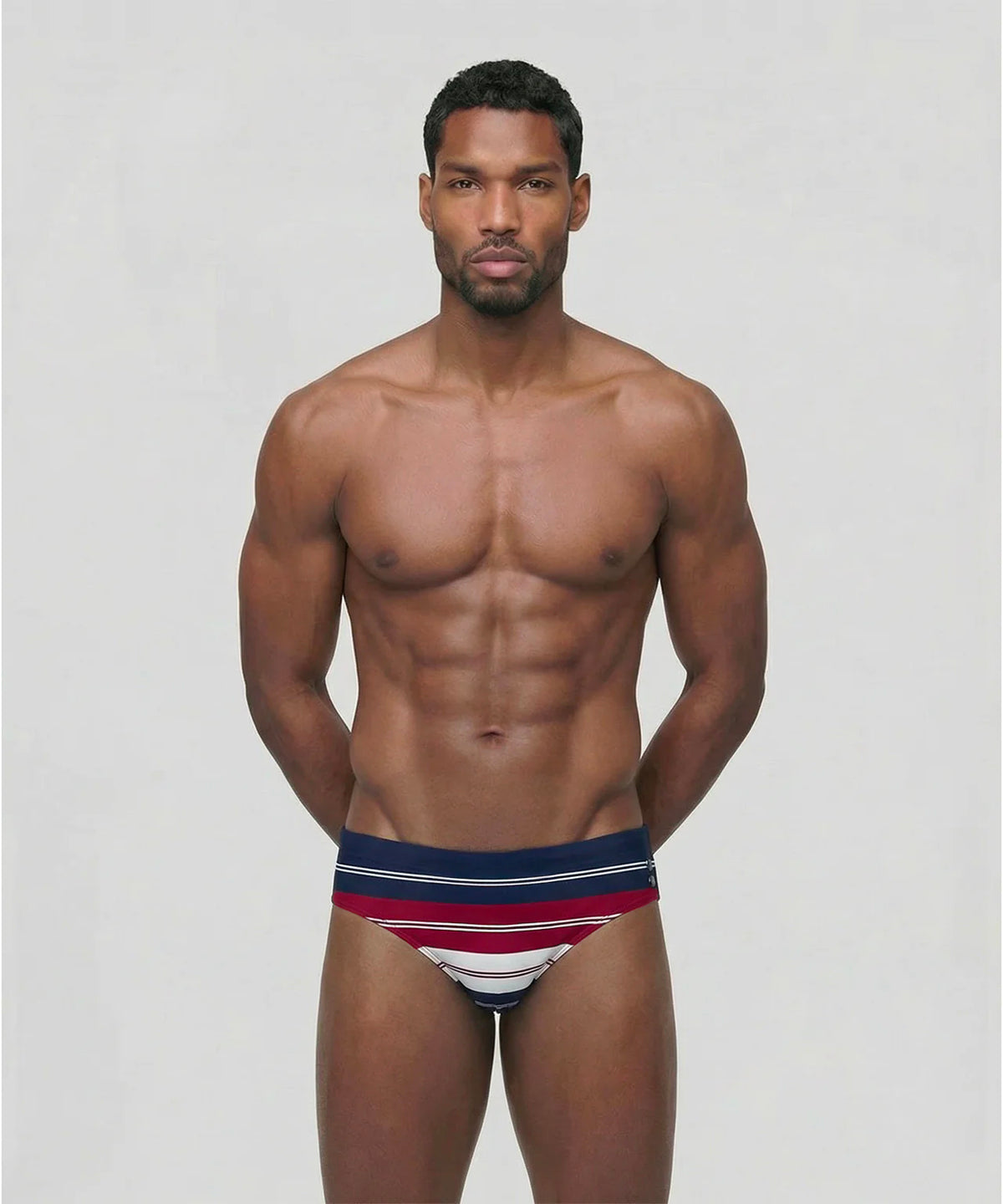 Swim Briefs w. Irregular Stripes: Red
