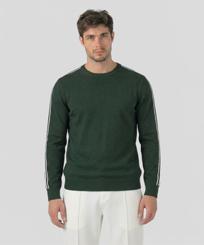 Wool Cotton Sweater w. Lines: Green Court