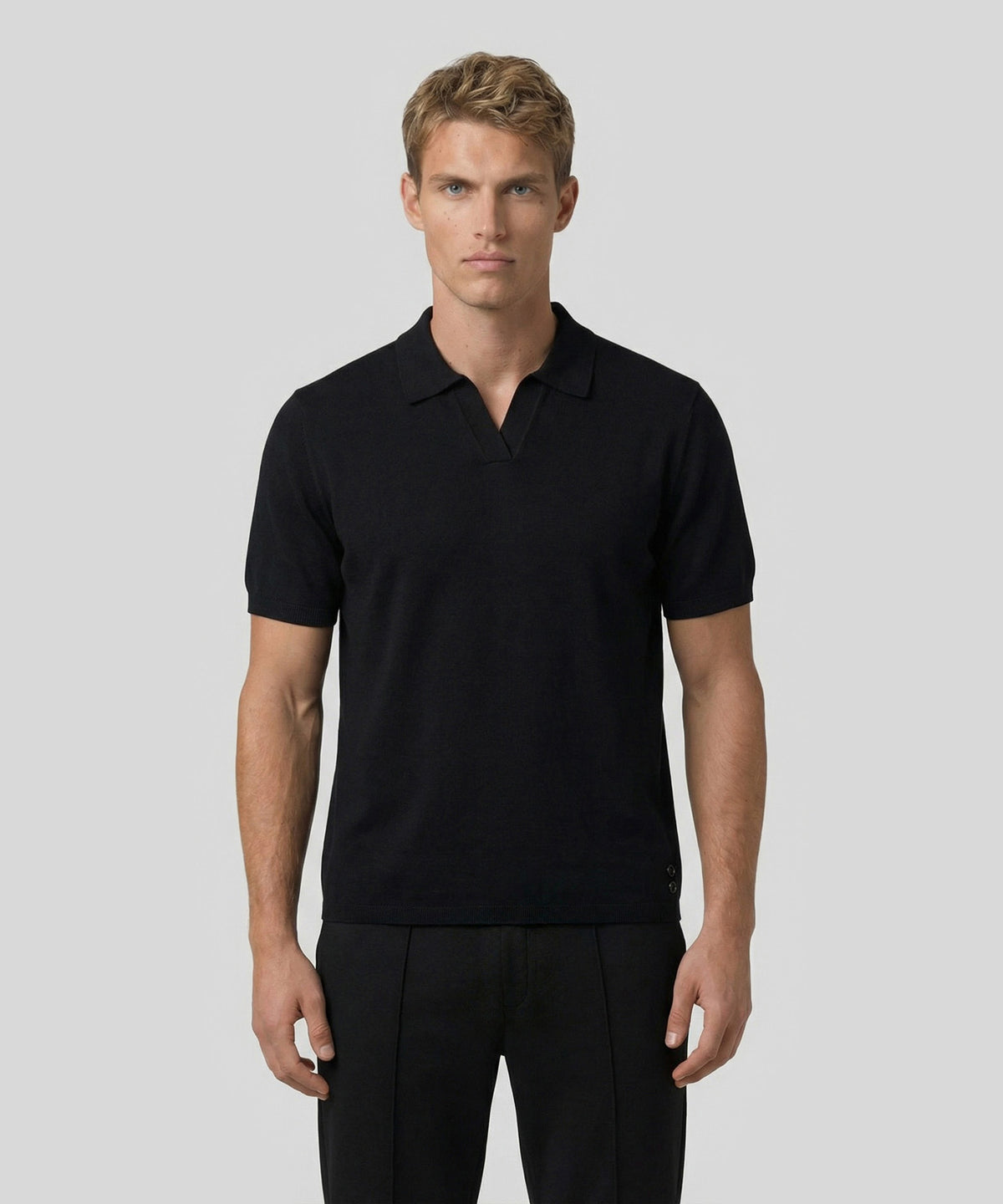 Cotton Linen Polo: Black
