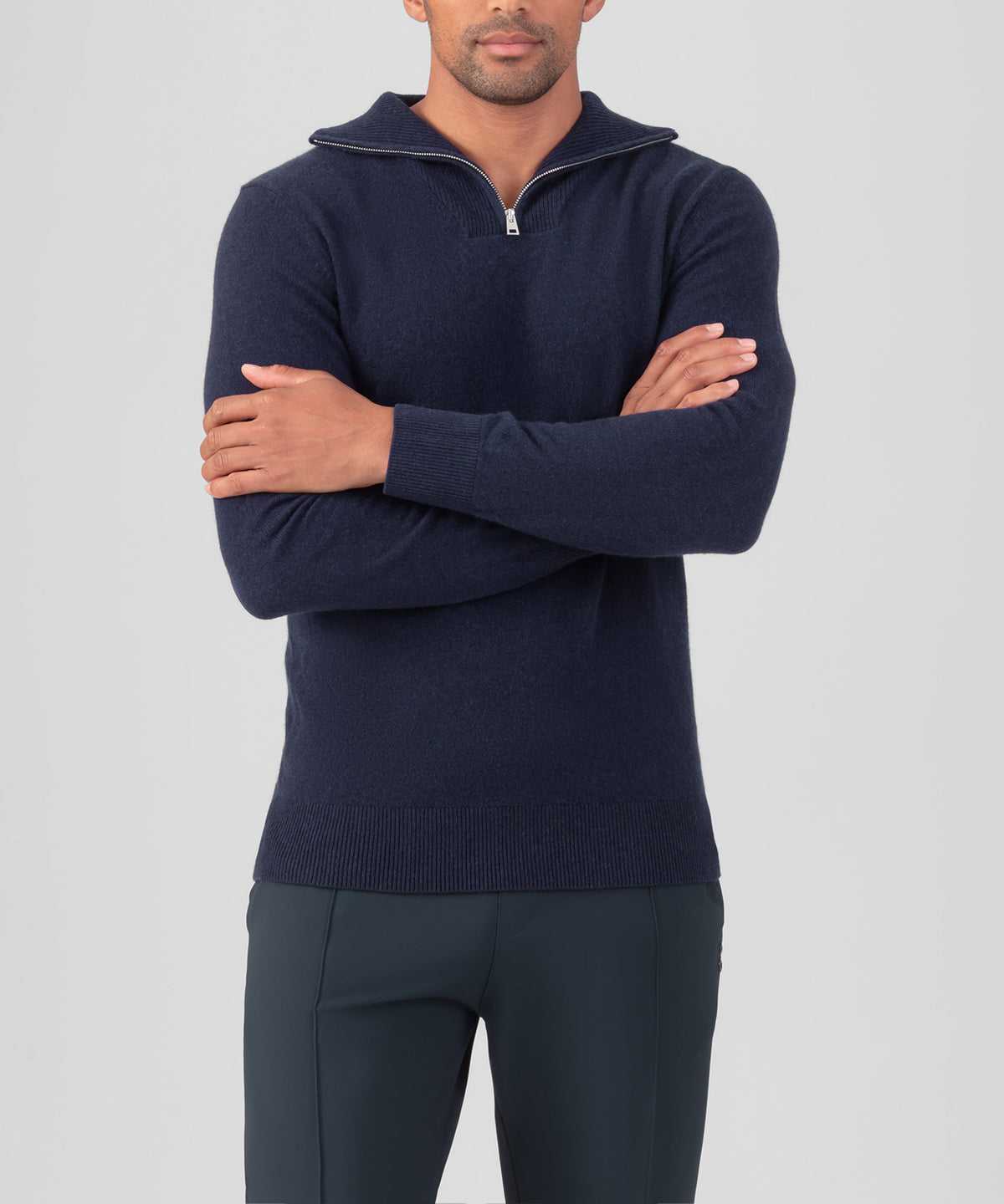 Wool Cashmere Sweater w. Front Chest Zip: Navy