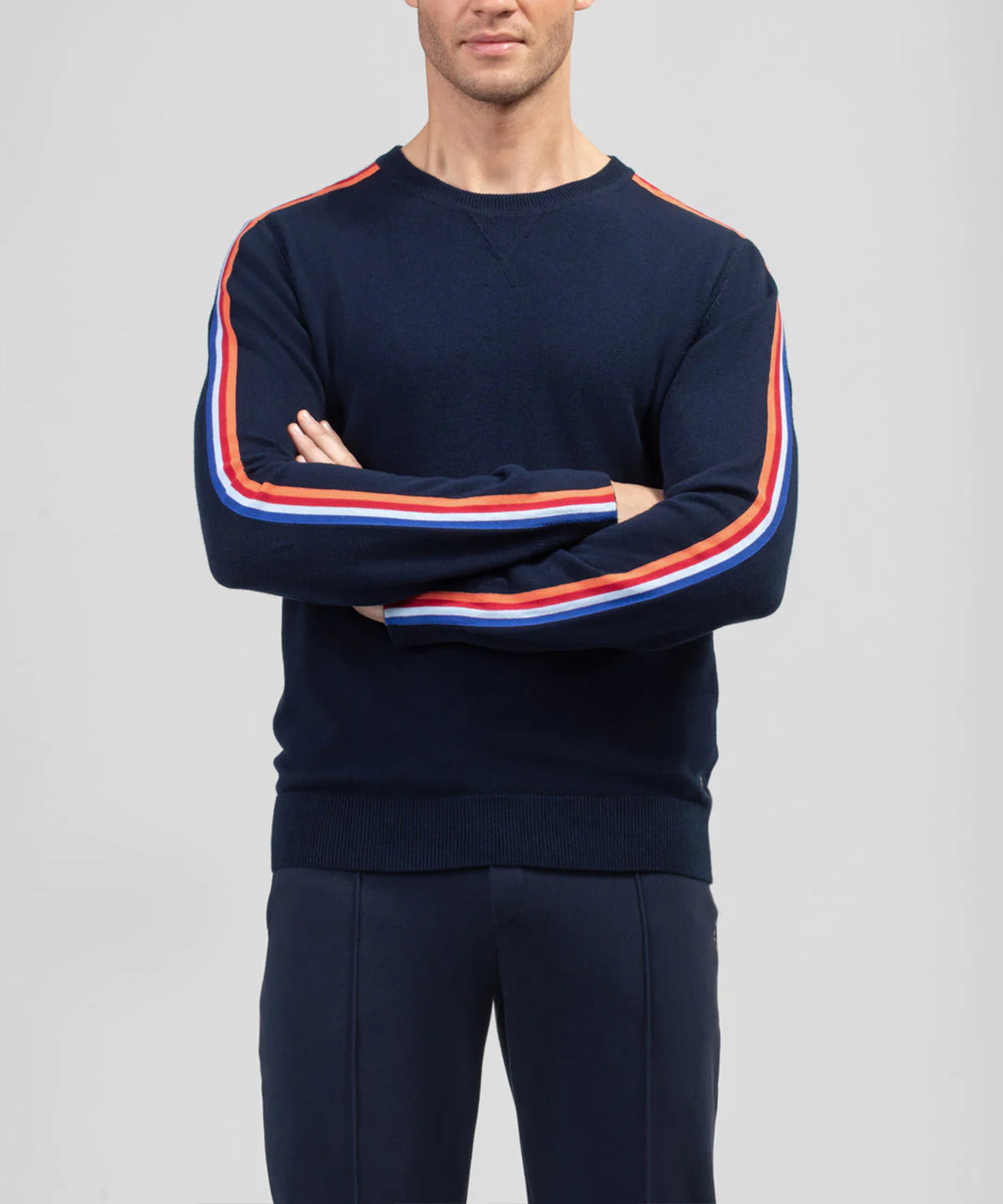 Cotton Cashmere Sweatshirt w. Side Stripes: Navy