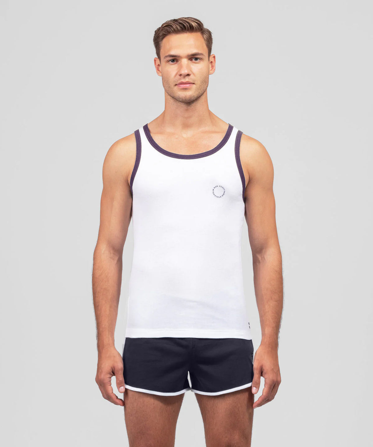Ribbed Sports Tank Top: White/Deep Plum
