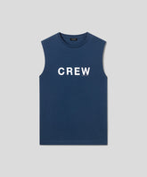 Organic Cotton Sleeveless T-Shirt "CREW" White: Deep Blue
