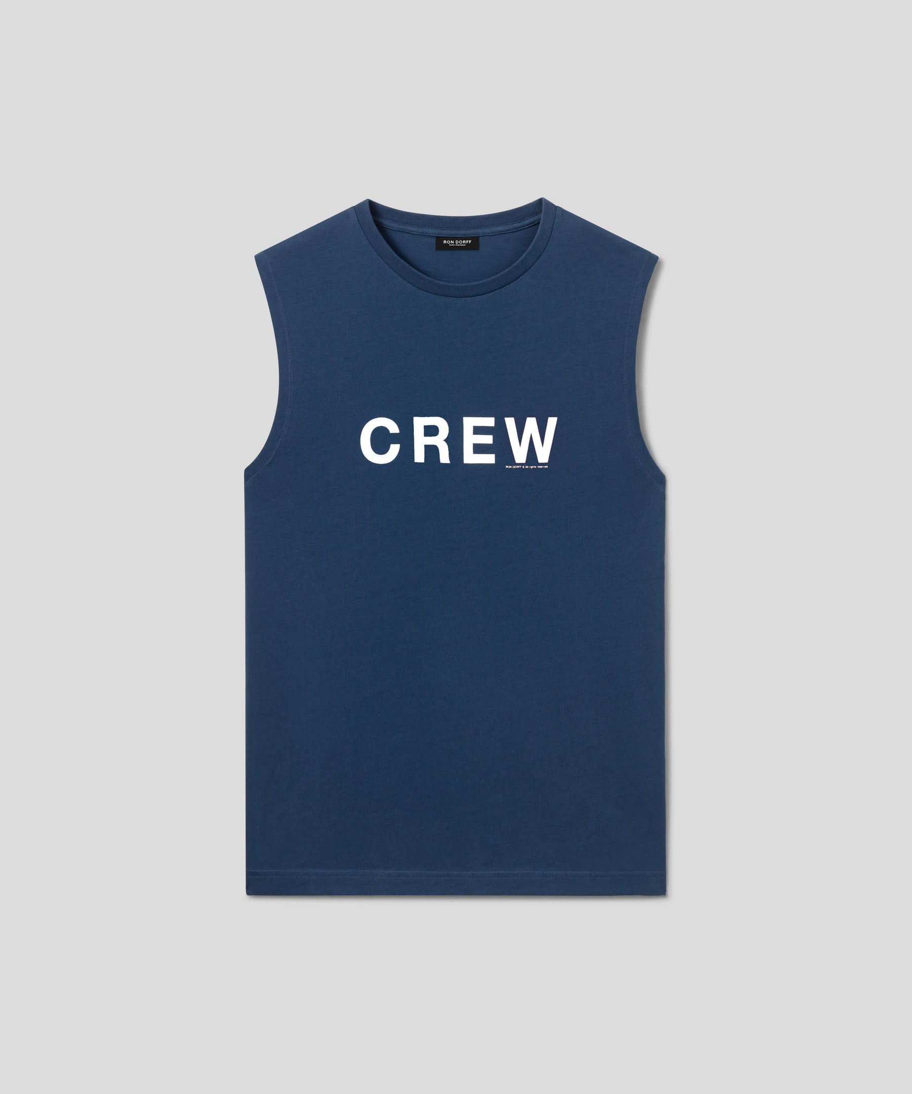 Organic Cotton Sleeveless T-Shirt "CREW" White: Deep Blue