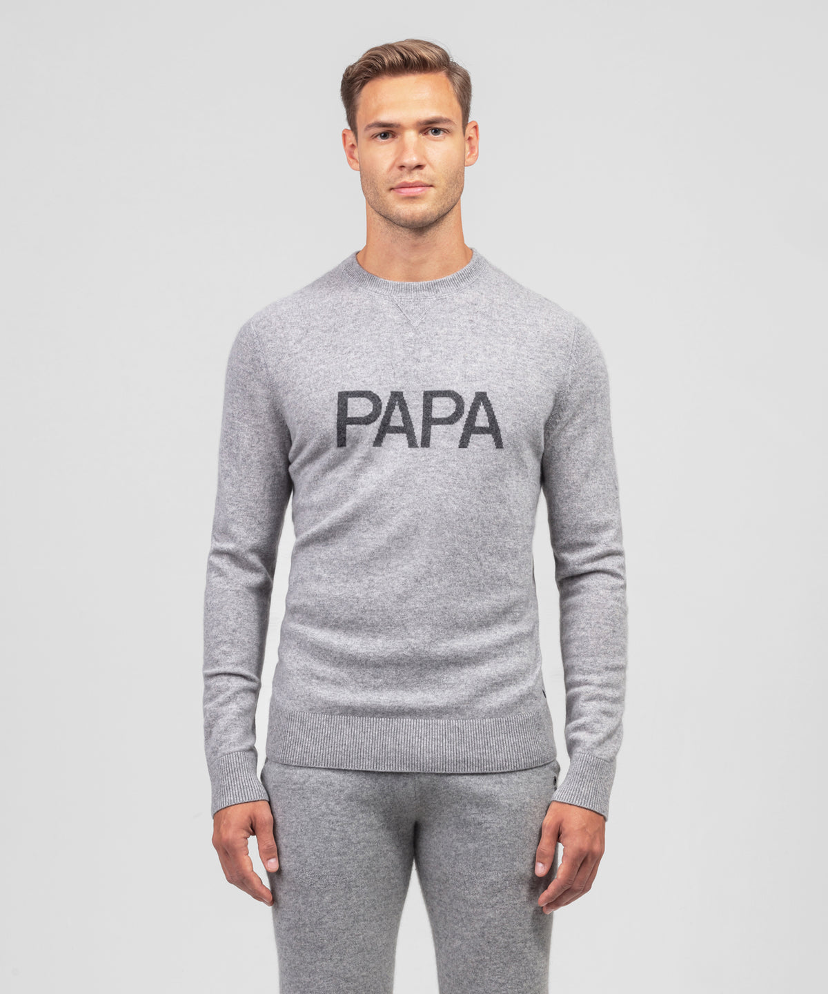 Cashmere Sweatshirt "PAPA": Heather Grey