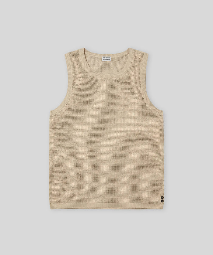 Organic Cotton Crochet Knit Tank Top: Natural