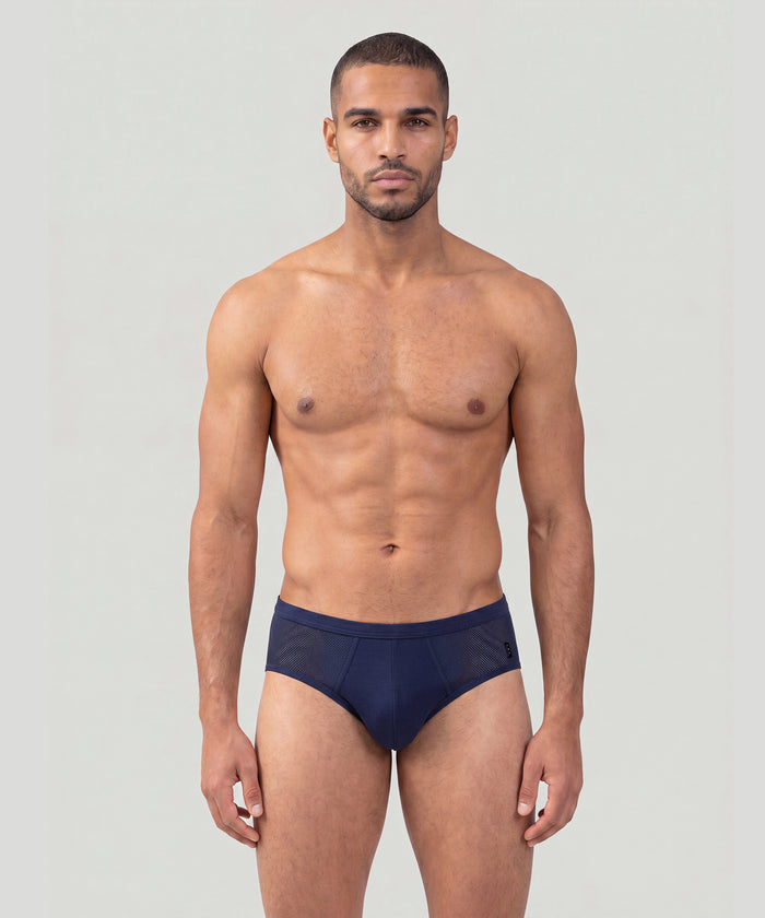 Mesh Y-Front Briefs: Navy