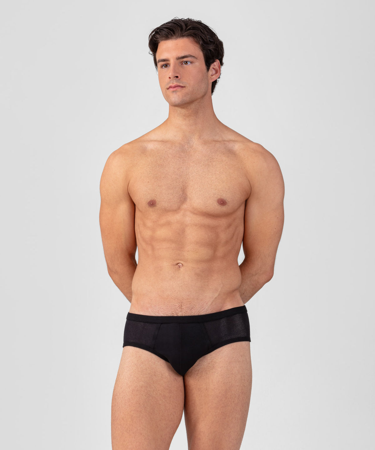 Cotton Mesh Y-Front Briefs: Black