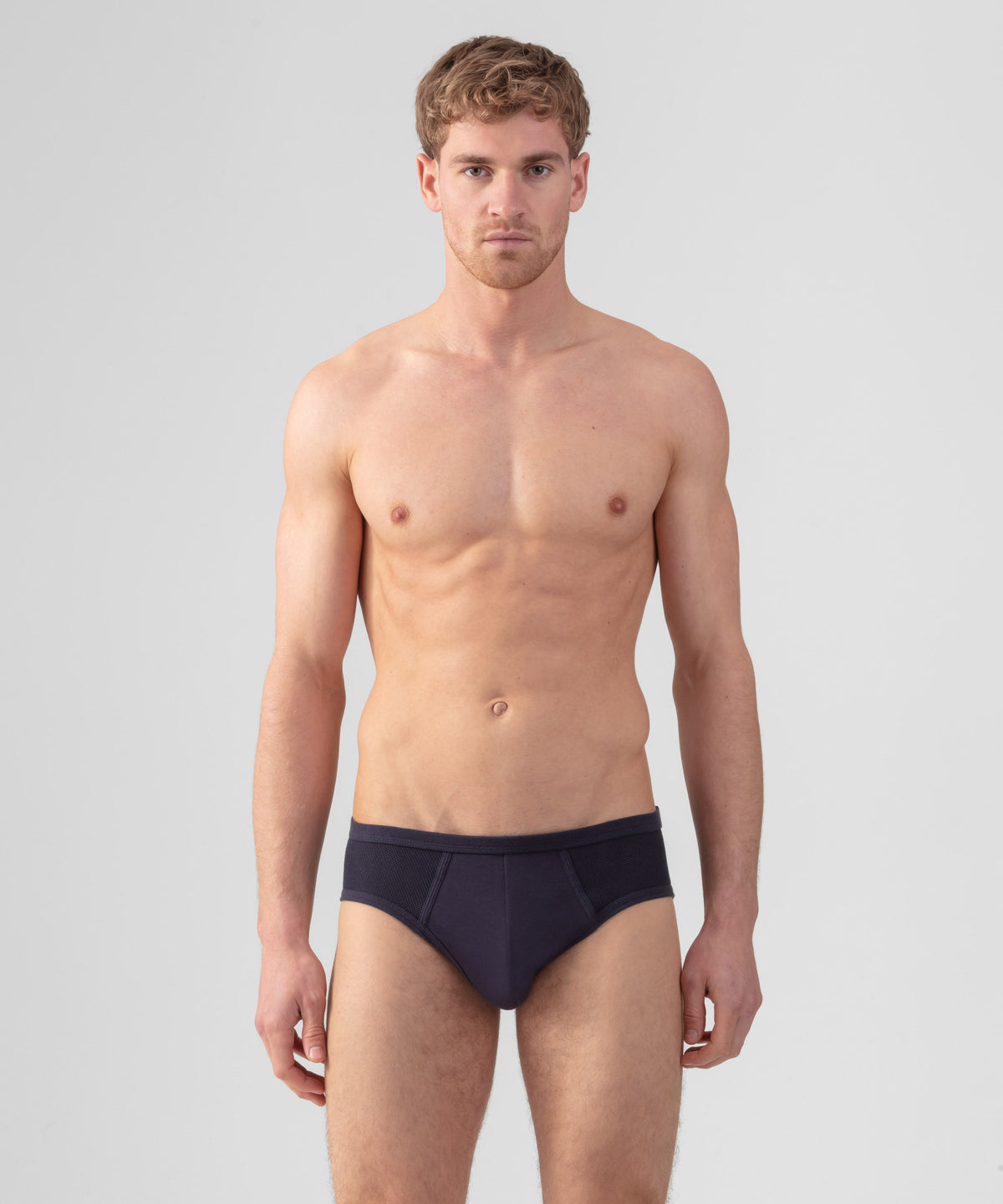 Cotton Mesh Y-Front Briefs: Navy