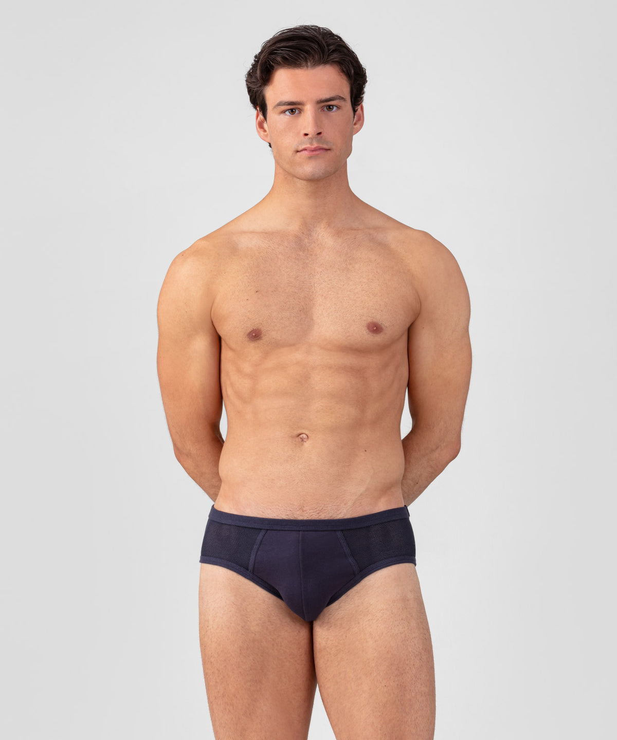 Cotton Mesh Y-Front Briefs: Navy