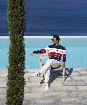 Cotton Hoodie w. Stripes: Navy