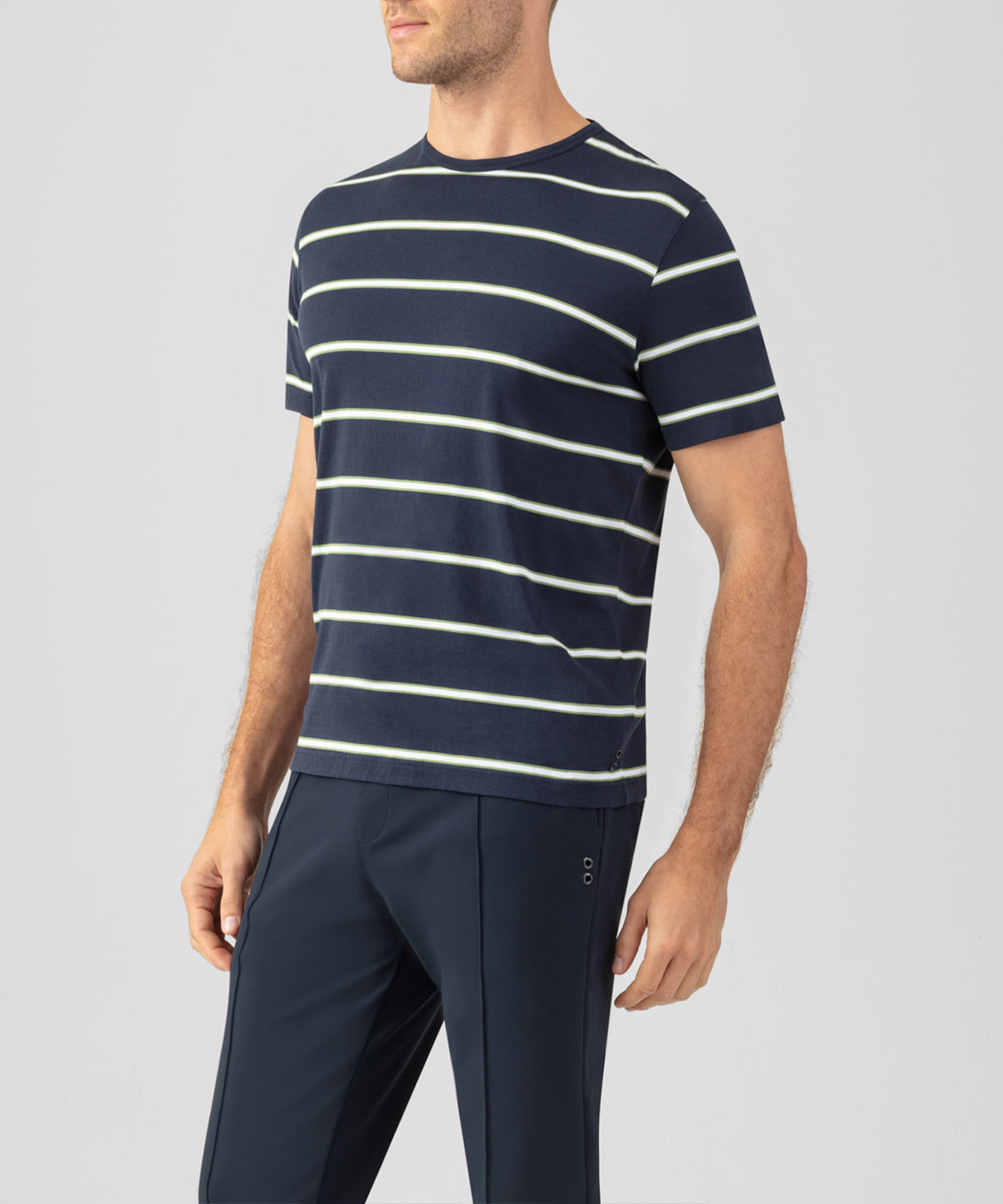 Crew Neck T-Shirt Eyelet Edition w. Double Stripes: Navy