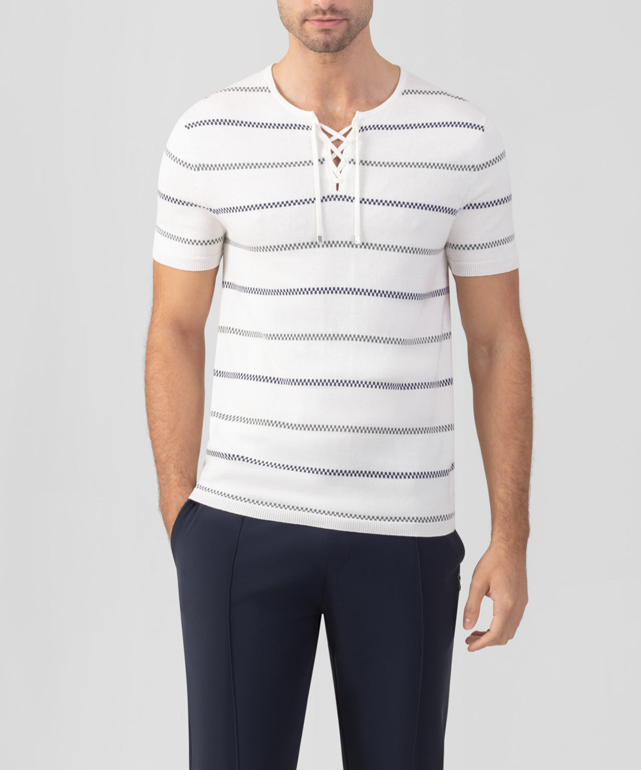 Knitted T-Shirt w. Fisherman Stripes: Off White