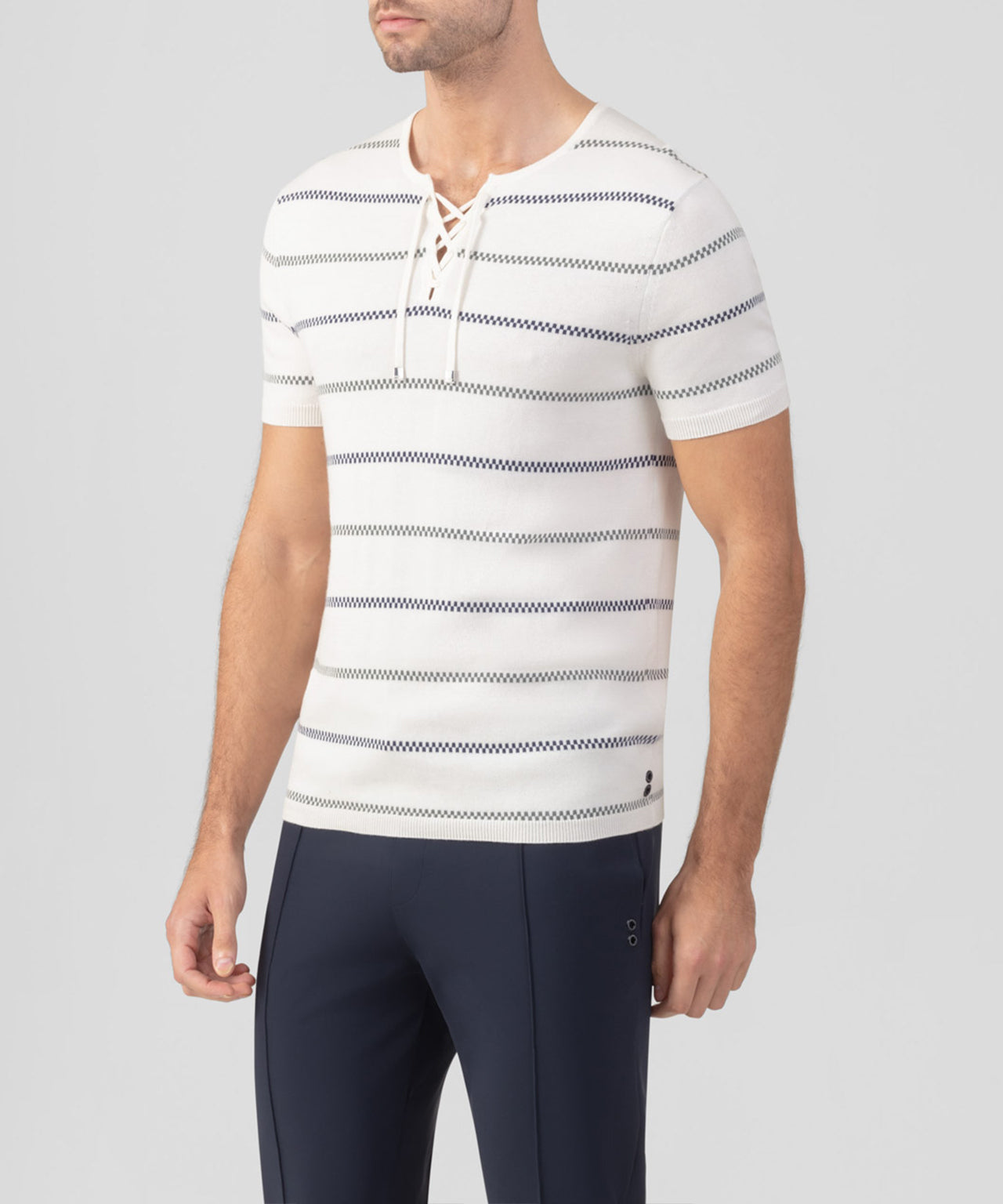 Knitted T-Shirt w. Fisherman Stripes: Off White